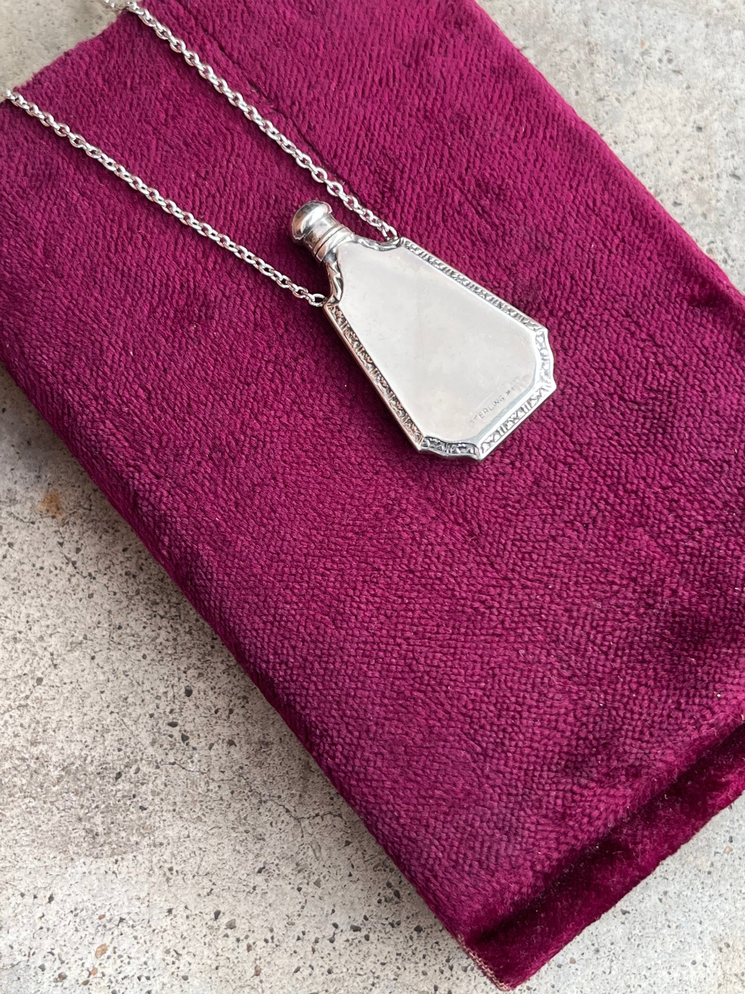 Art Deco Sterling Silver Perfume Bottle Necklace | 18" Chain