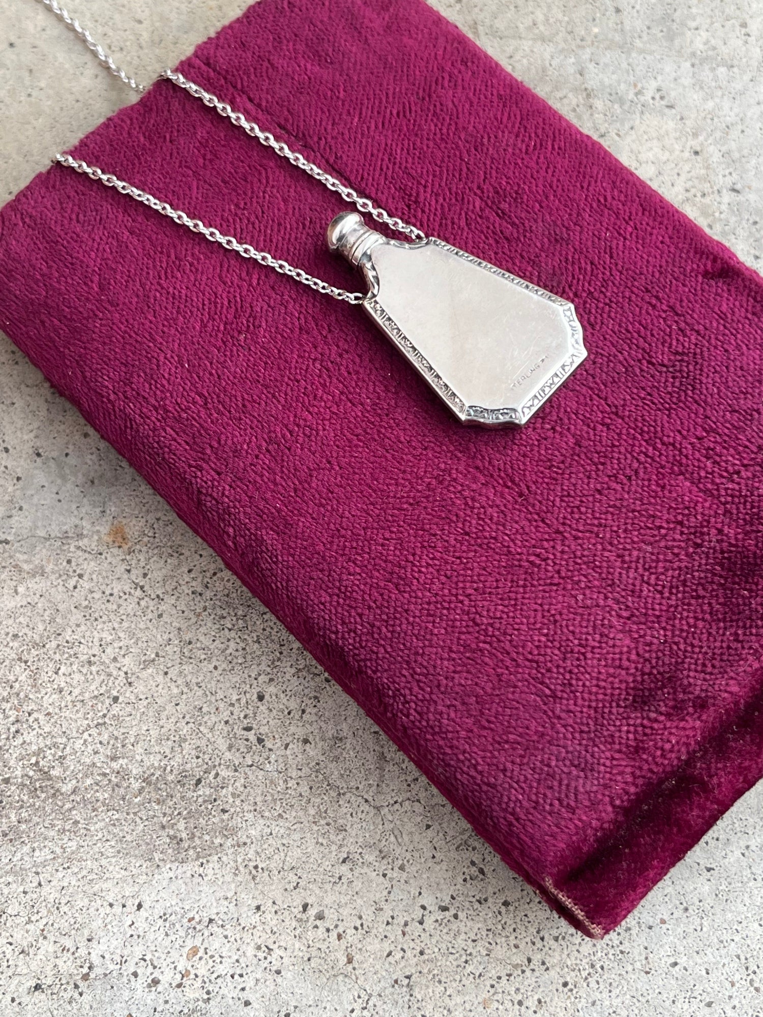 Art Deco Sterling Silver Perfume Bottle Necklace | 18" Chain