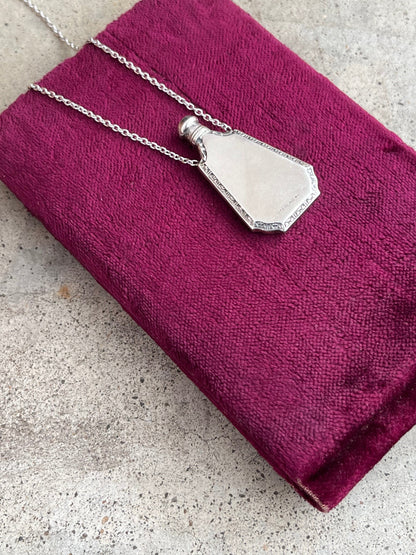 Art Deco Sterling Silver Perfume Bottle Necklace | 18" Chain