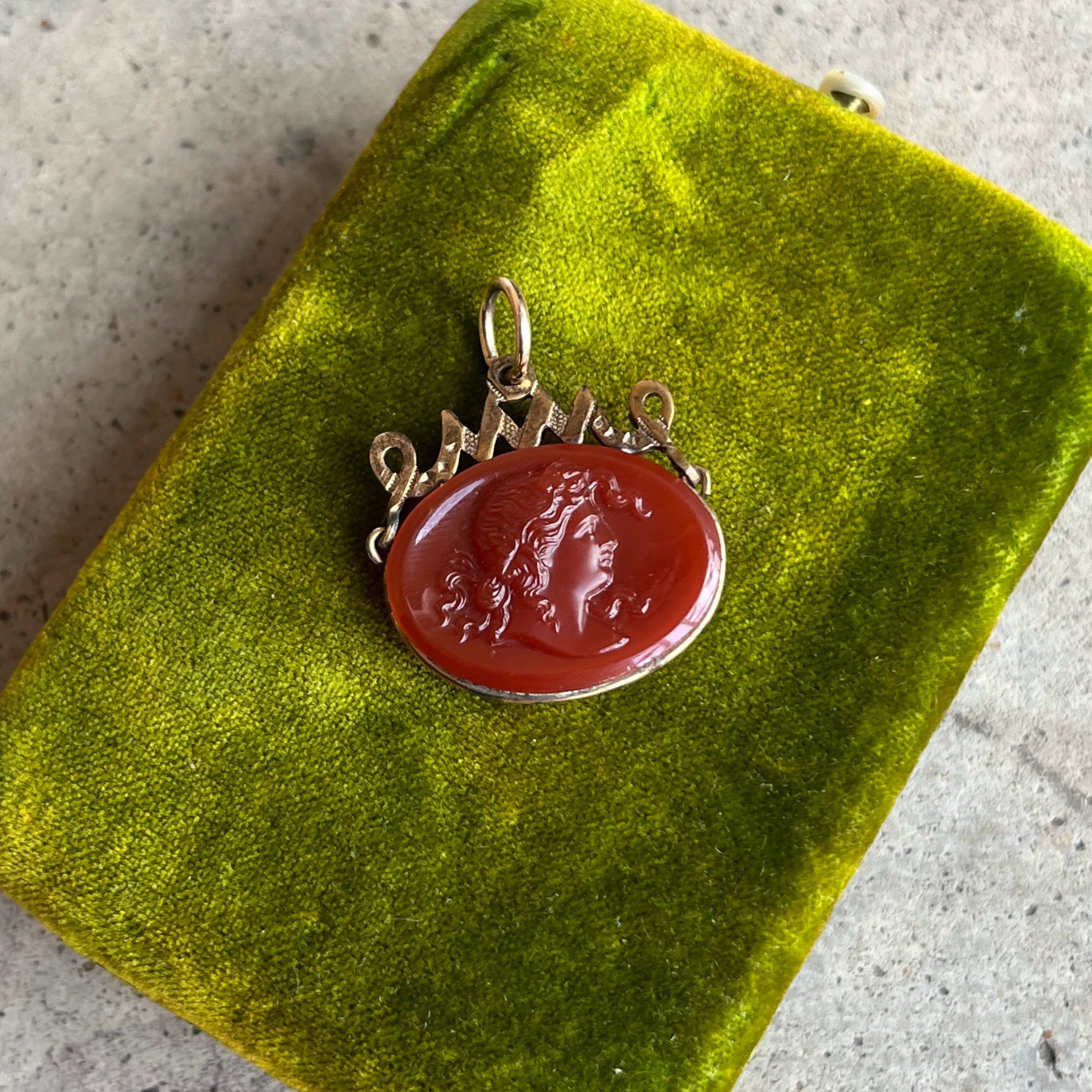 Turn of the Century Carnelian Glass Cameo Fob Pendant