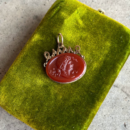 Turn of the Century Carnelian Glass Cameo Fob Pendant