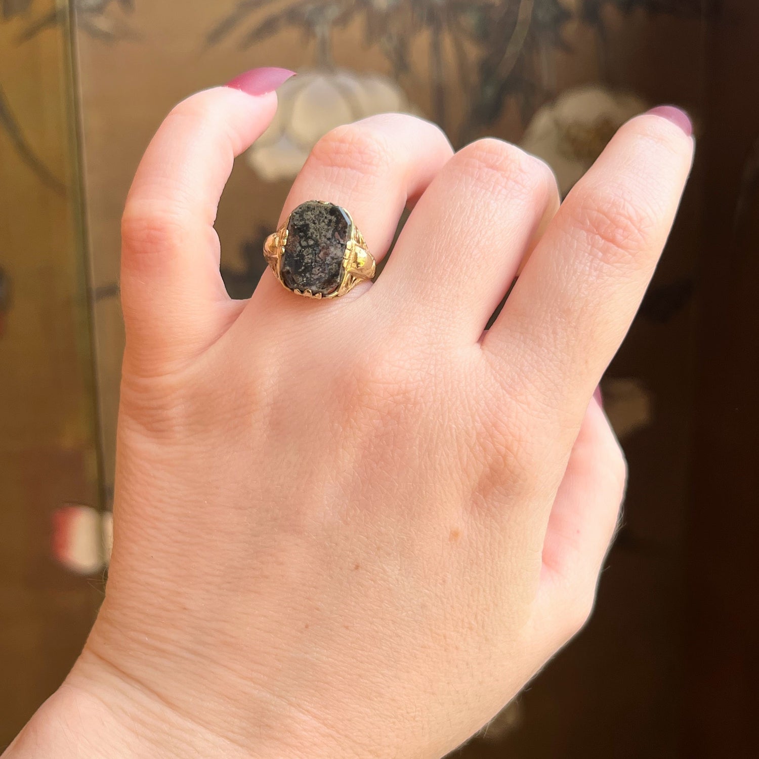 c. 1910s-1920s 14k Gold Petrified Wood Ring