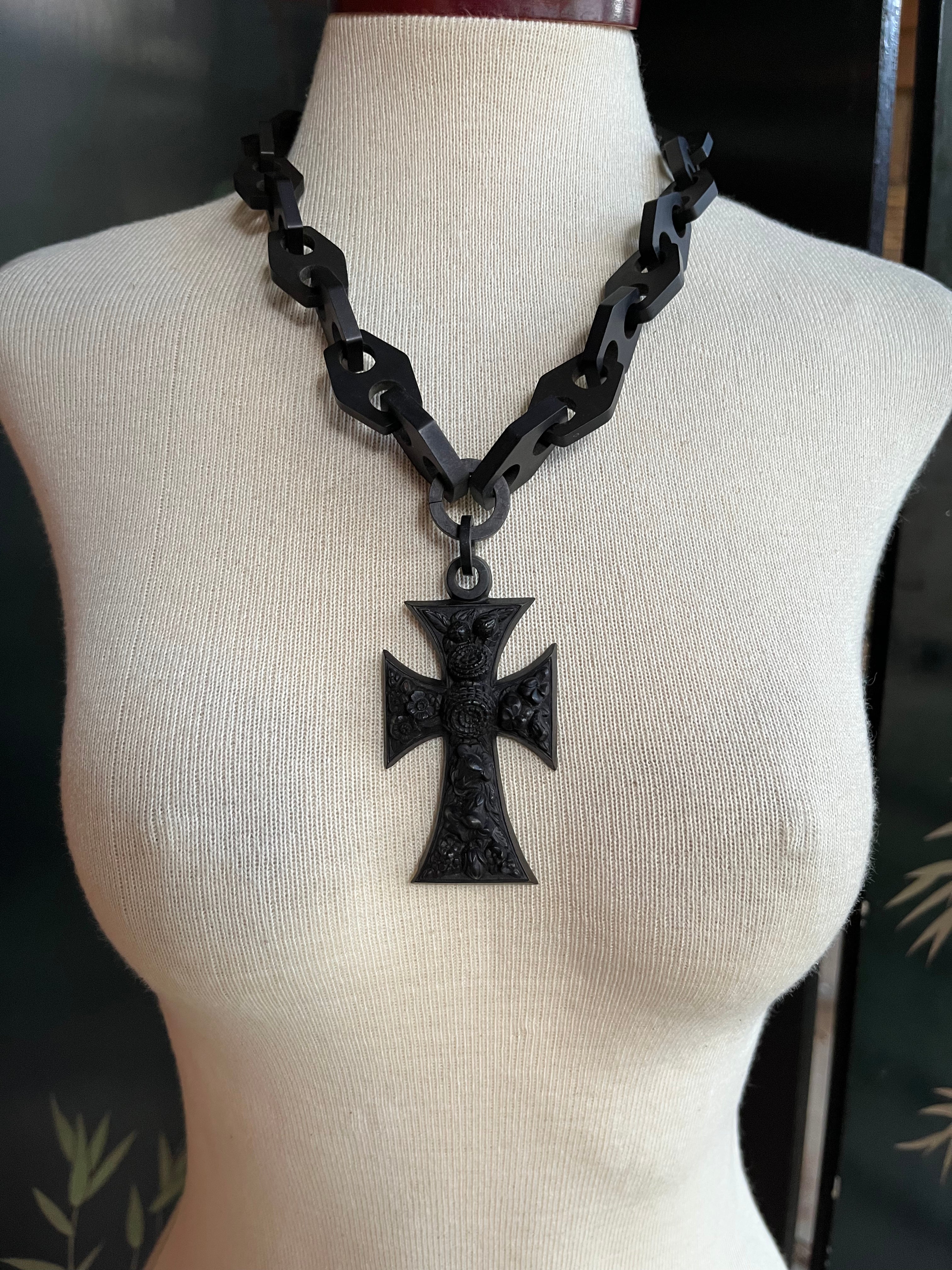 RESERVED | 19th c. Vulcanite Cross Necklace