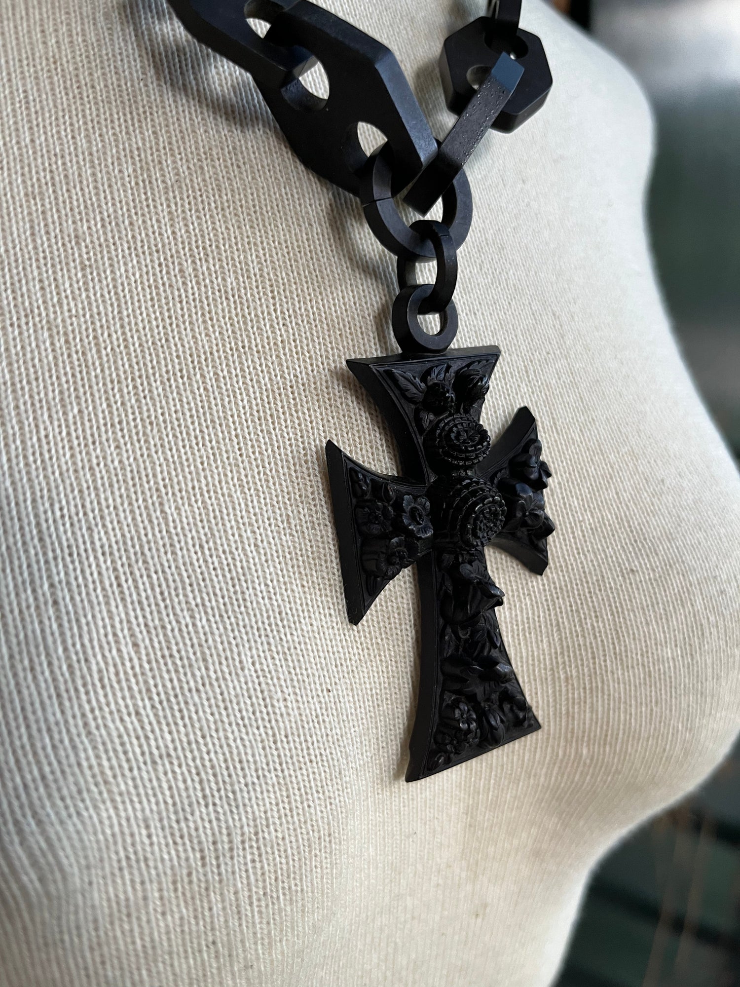 RESERVED | 19th c. Vulcanite Cross Necklace
