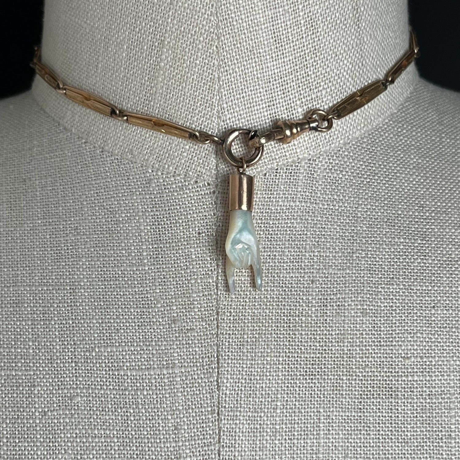 19th c. Mano Cornuto Mother of Pearl Pendant