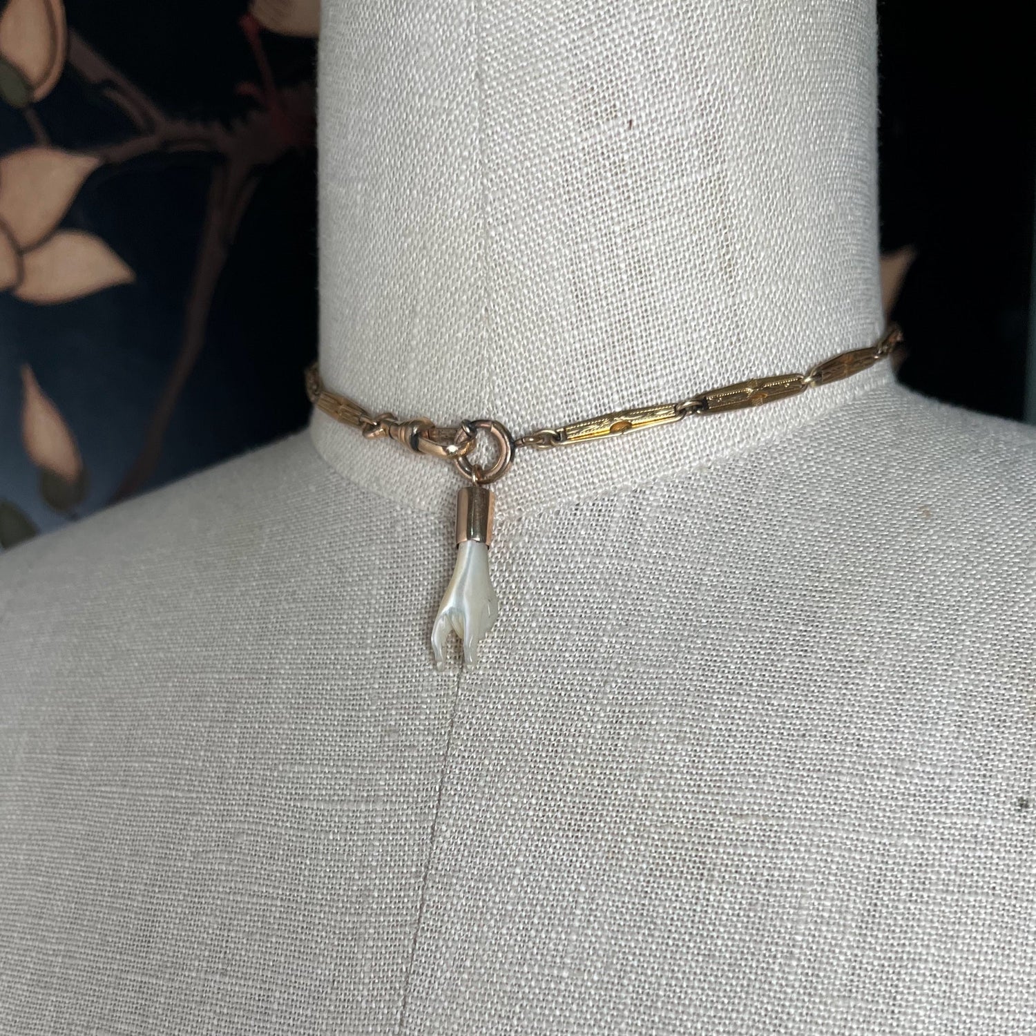 19th c. Mano Cornuto Mother of Pearl Pendant