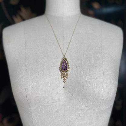 c. 1870s-1880s Rose of Sharon 14k Gold Amethyst Diamond Pendant