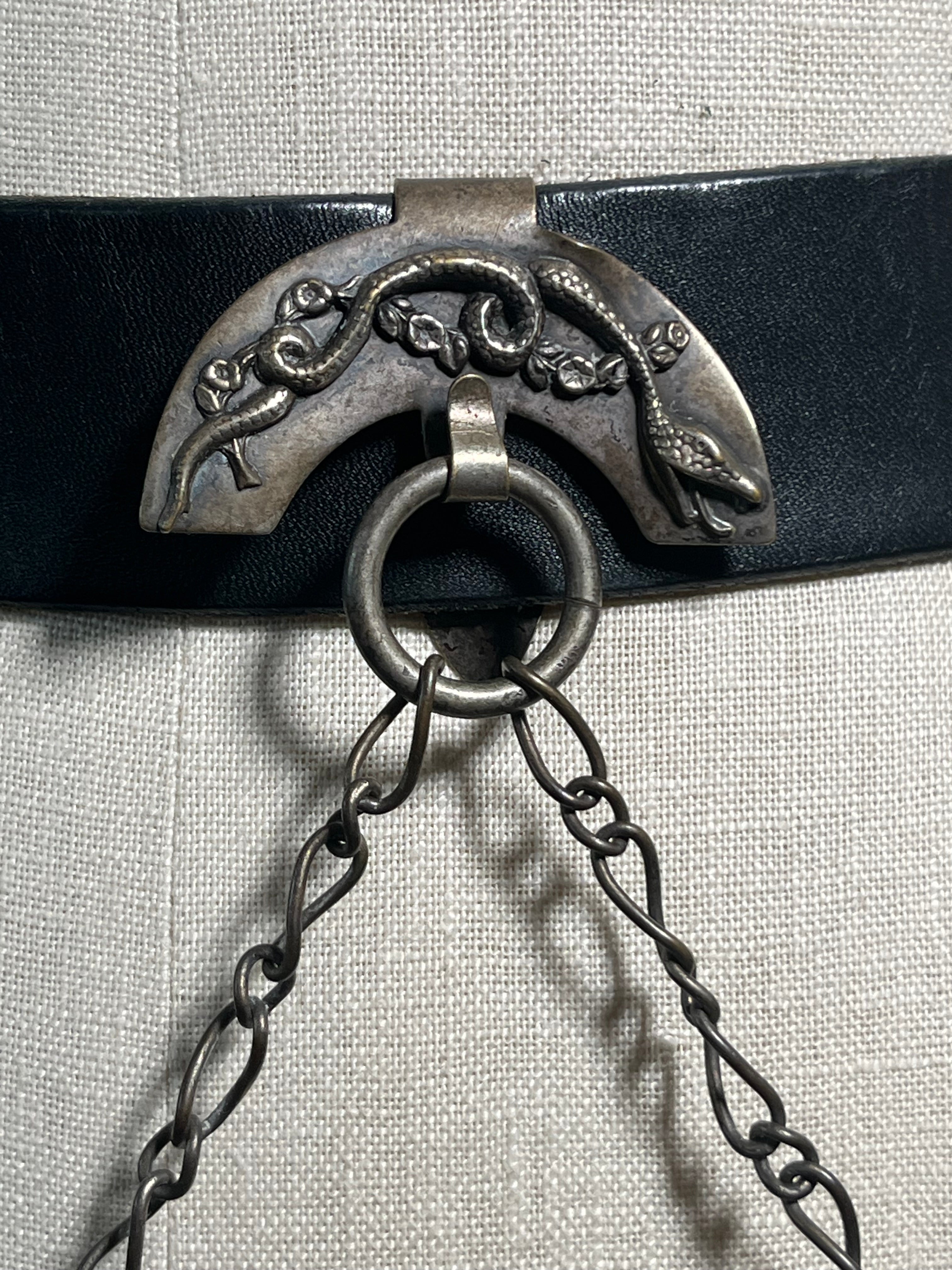 c. 1900 Cut Steel Beaded Snake Chatelaine Purse