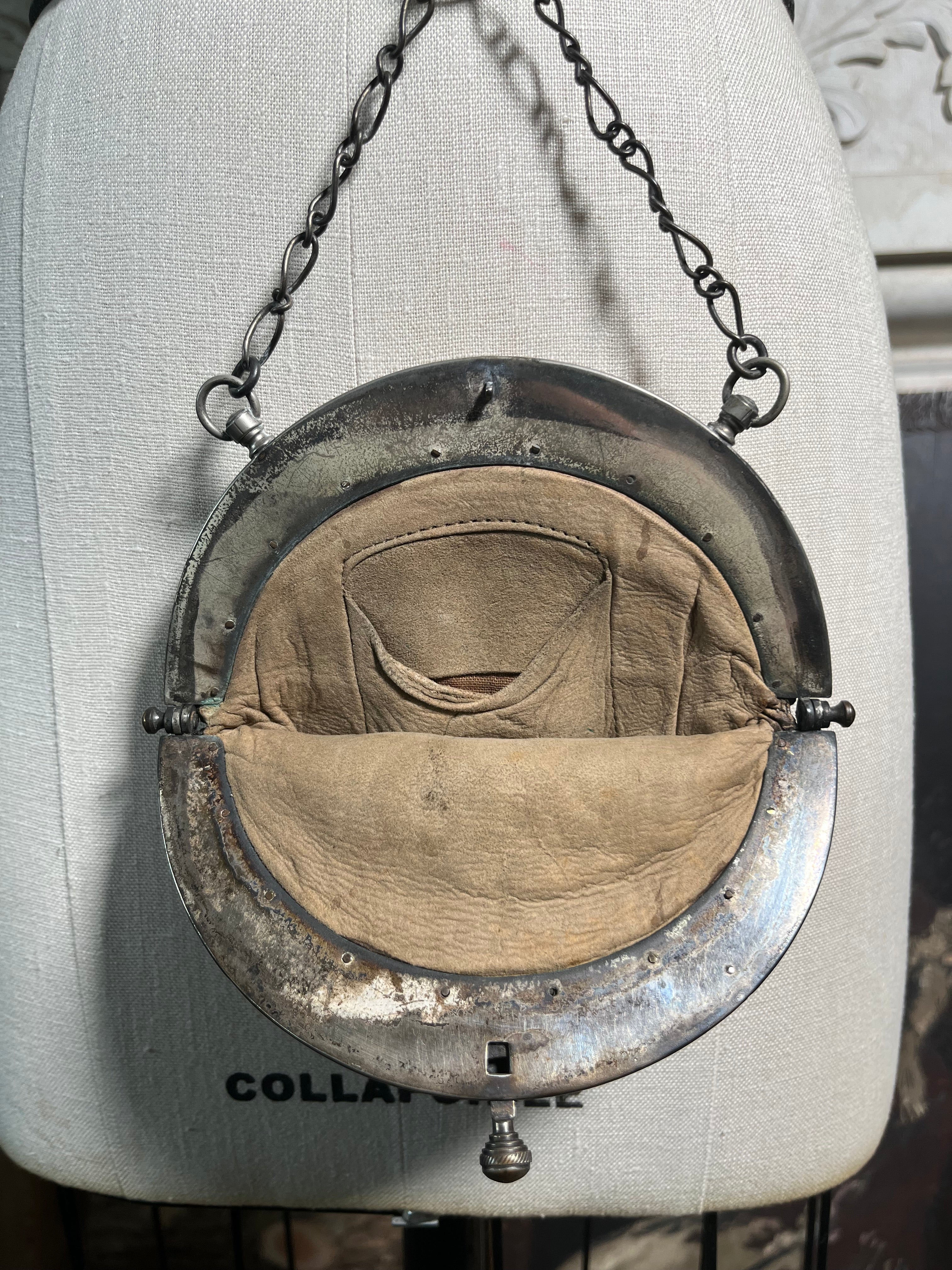 c. 1900 Cut Steel Beaded Snake Chatelaine Purse