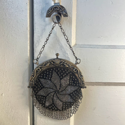 c. 1900 Cut Steel Beaded Snake Chatelaine Purse