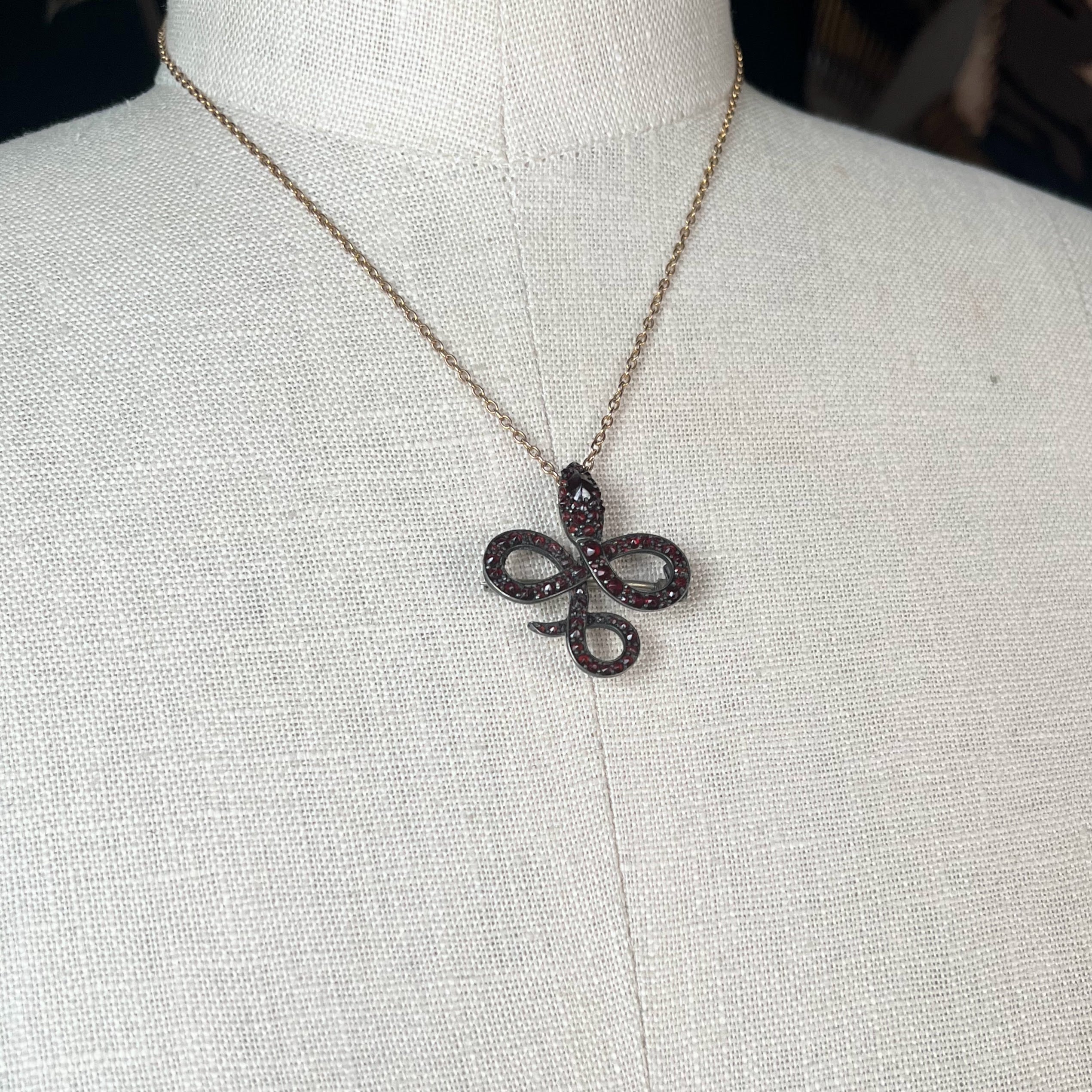 c. 1890s-1900s Garnet Snake Brooch