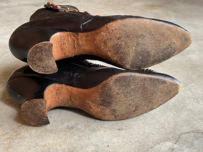 c. 1910s Studded Leather Cutout Boots