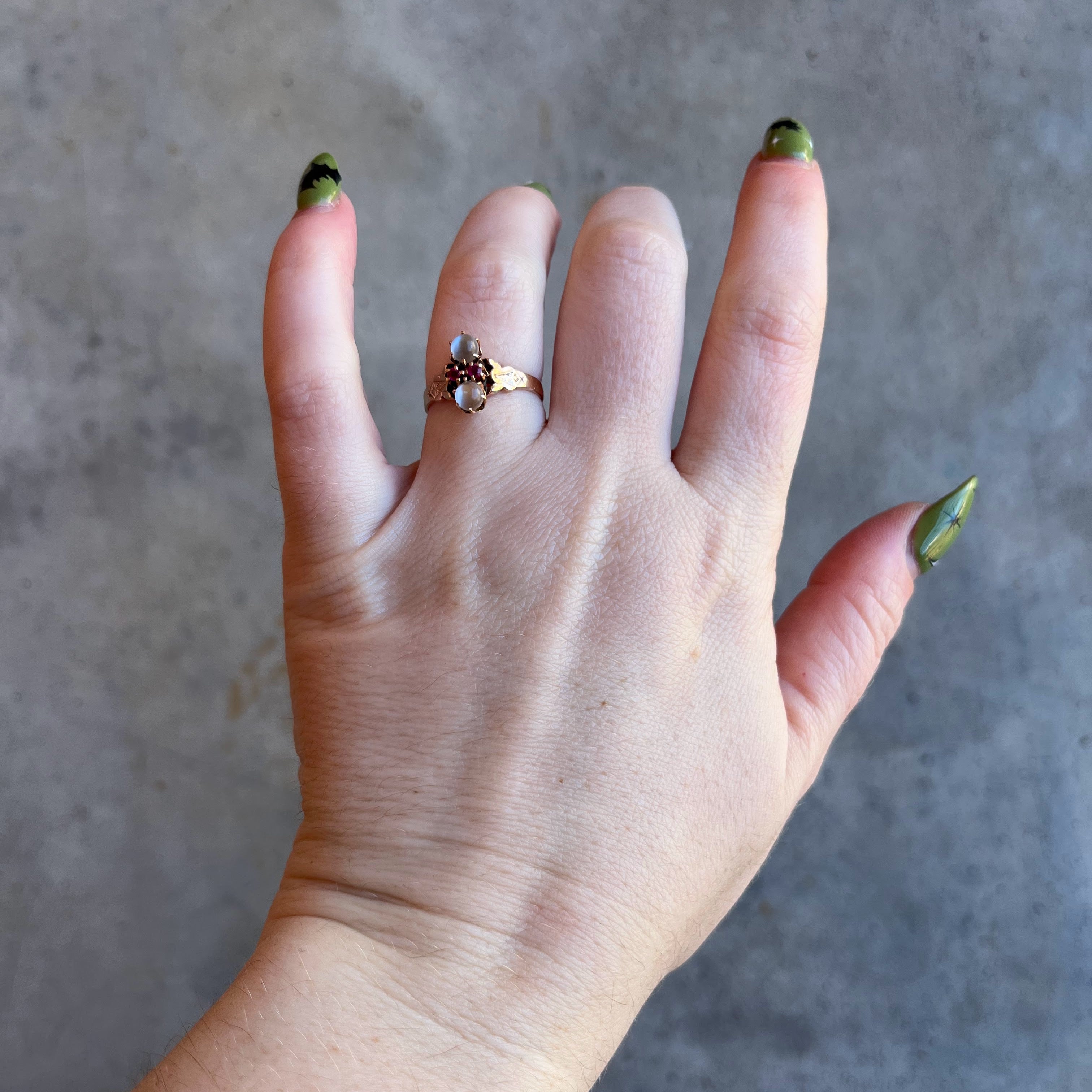 c. 1880s-1890s 10k Gold Moonstone Ruby Ring