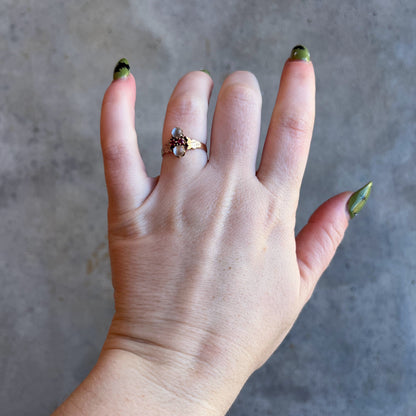 c. 1880s-1890s 10k Gold Moonstone Ruby Ring