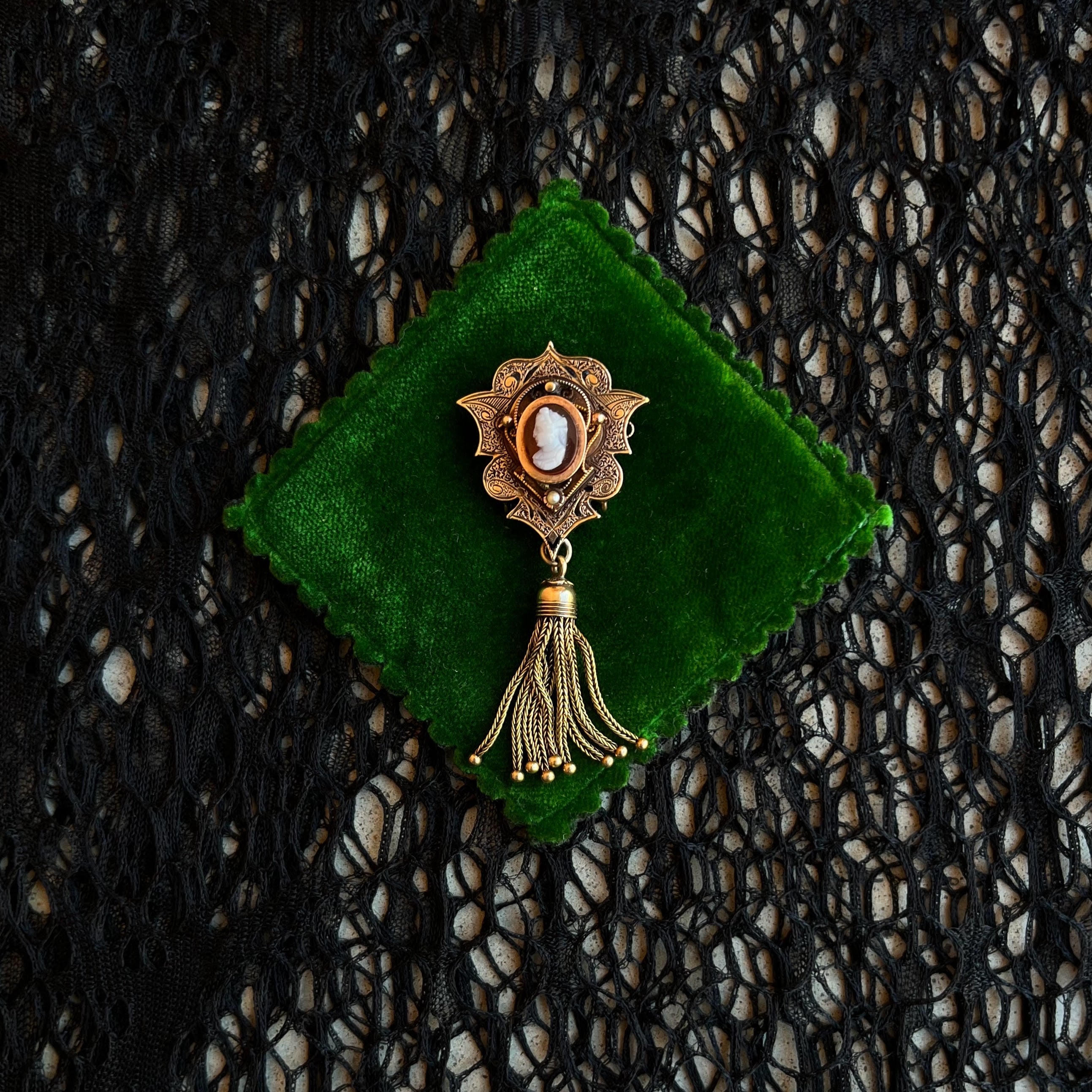 RESERVED for Jen | c. 1870s 14k Gold Hardstone Cameo Brooch + Pendant