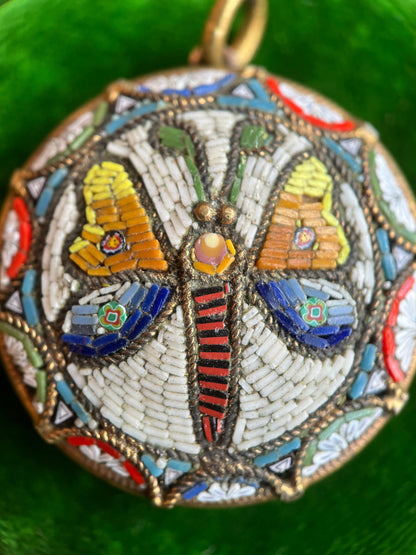 c. 1890s-1900s Large Moth Micromosaic Pendant