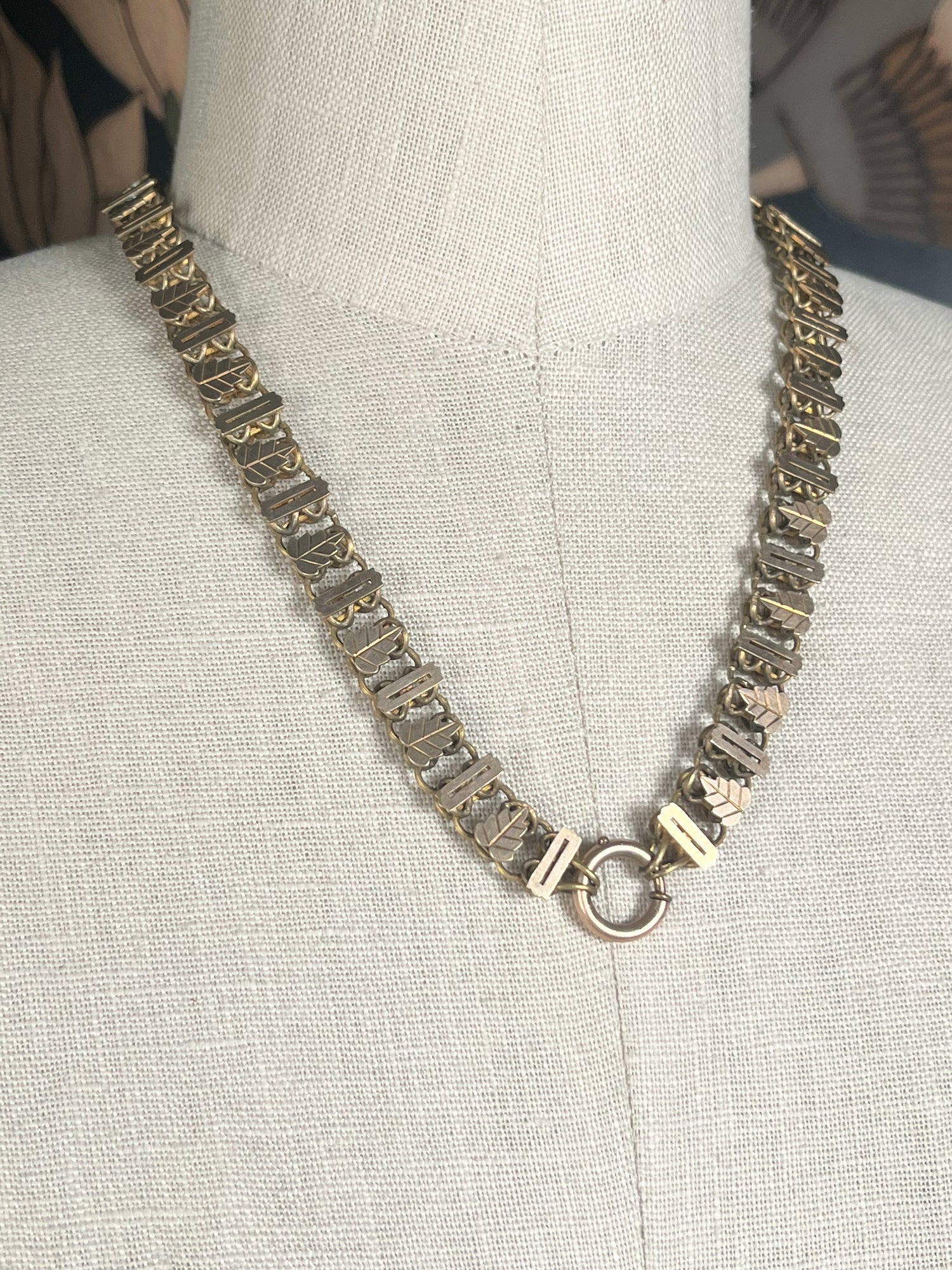 c. 1880s Gold Filled Leaves Book Chain