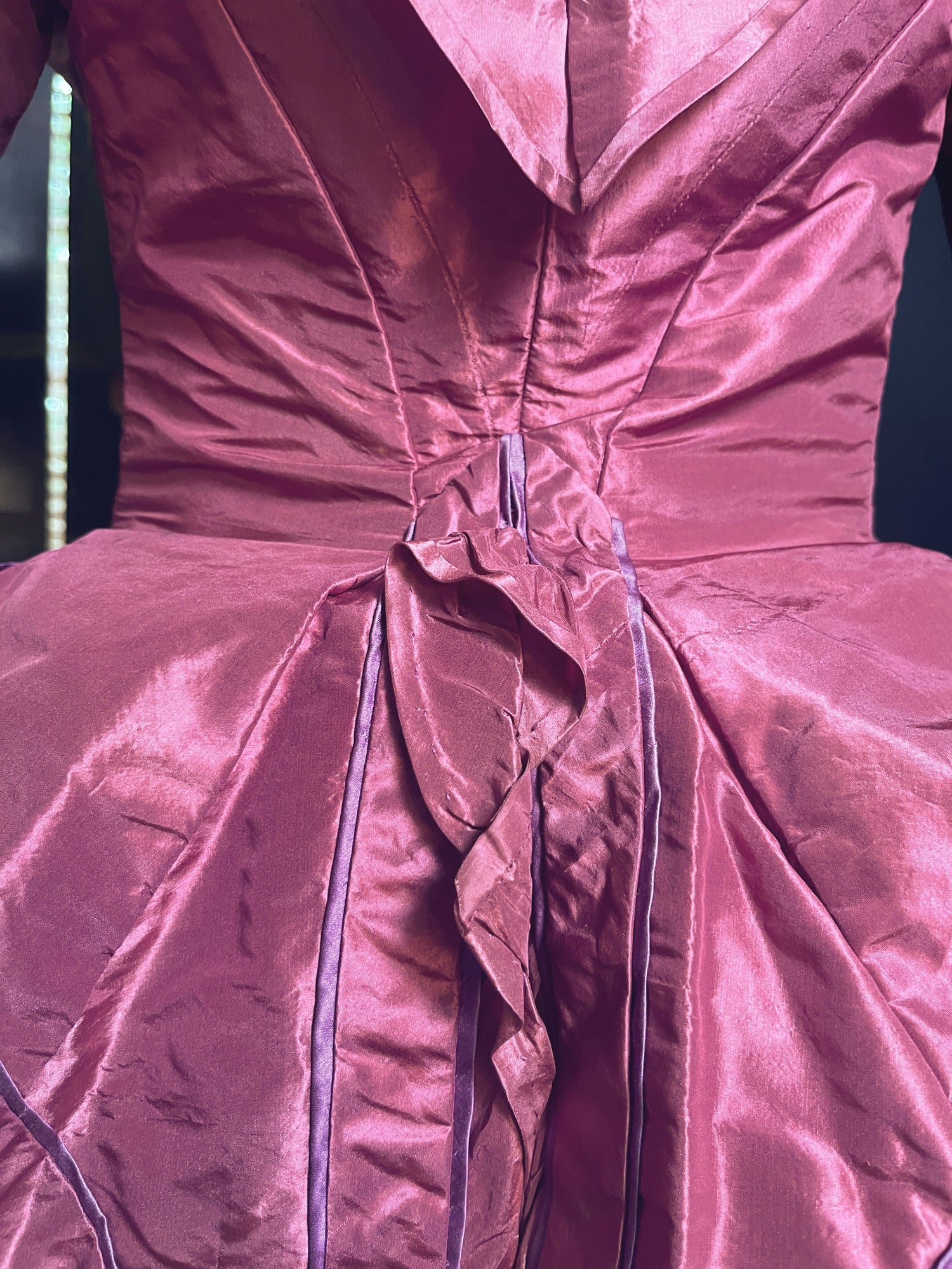 c. Late 1860s-Early 1870s Pink + Purple Silk Bodice