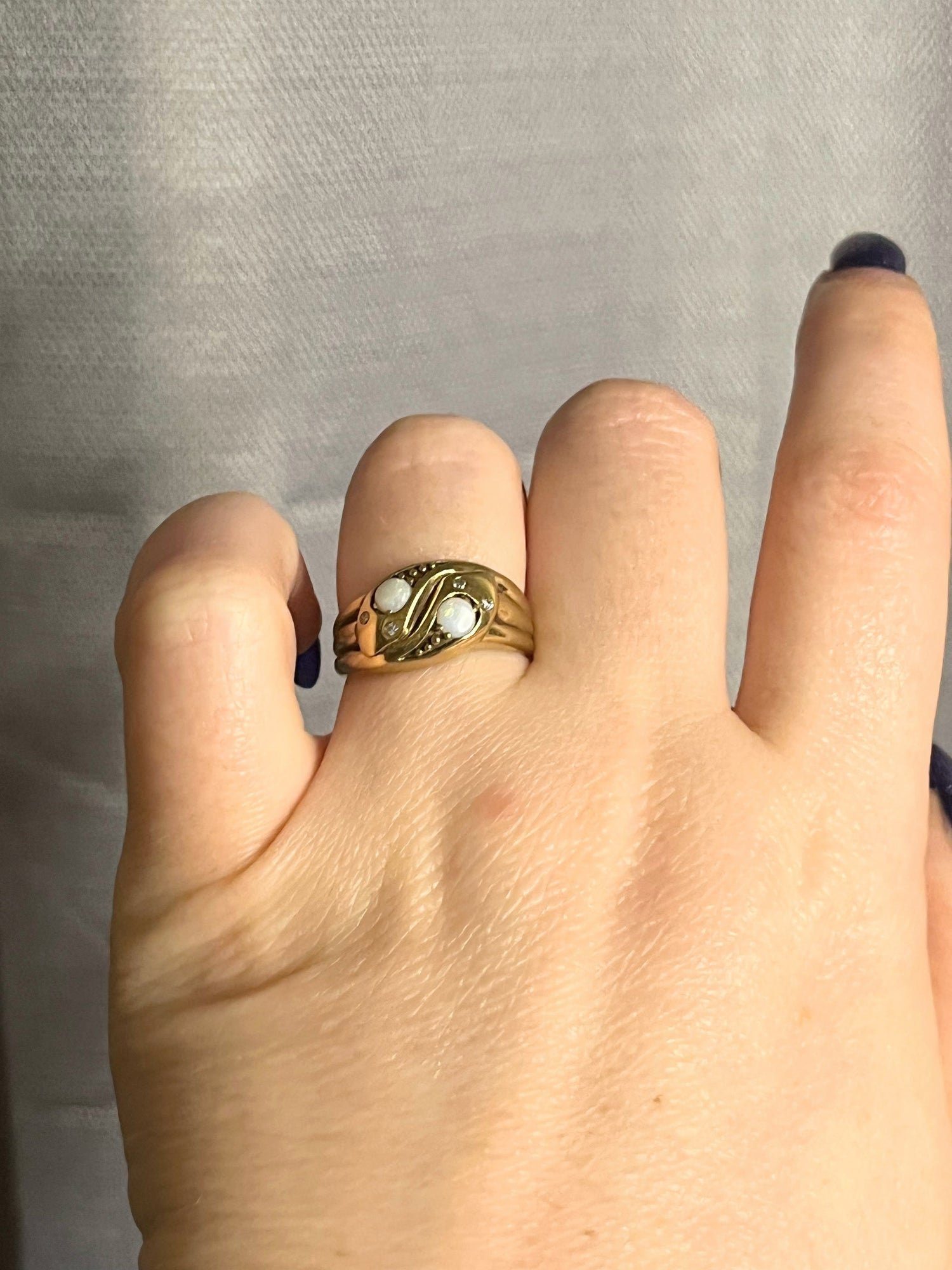 Victorian Opal Diamond Double Snake Ring