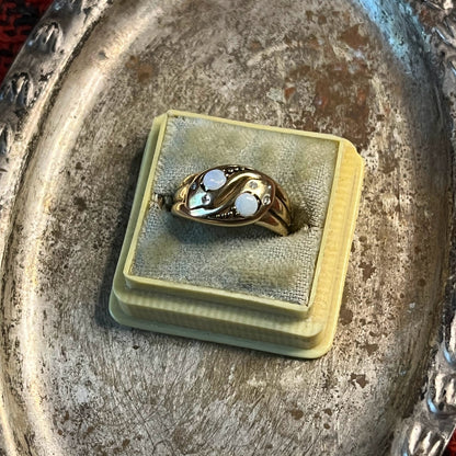 Victorian Opal Diamond Double Snake Ring