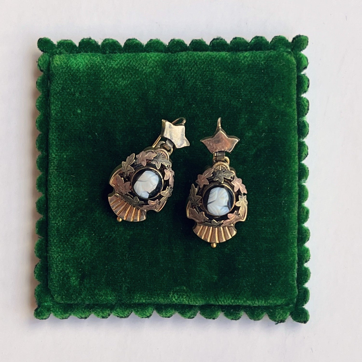 c. 1880s Gold Filled Hardstone Cameo Earrings