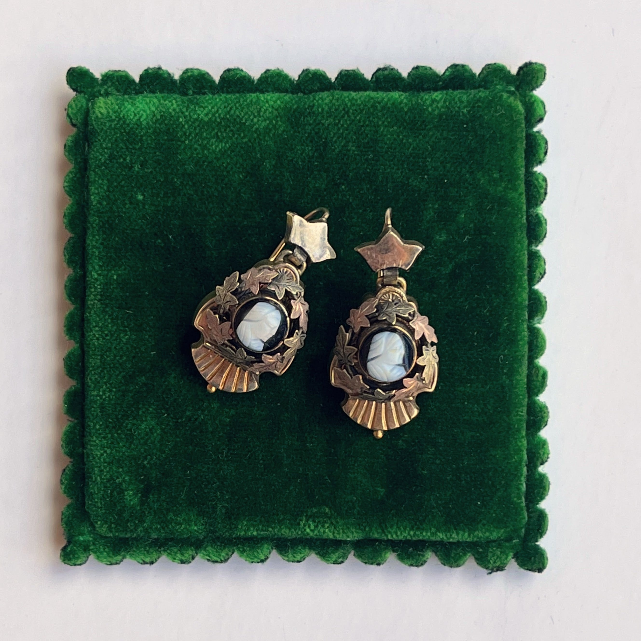 c. 1880s Gold Filled Hardstone Cameo Earrings