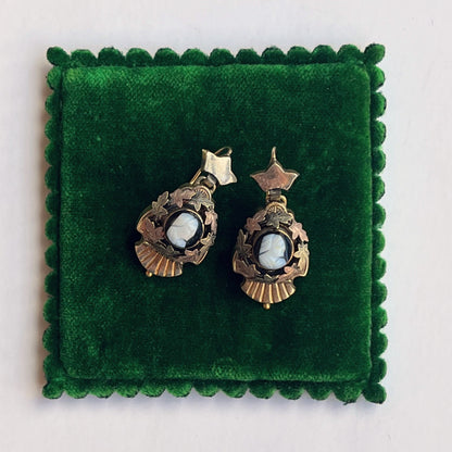 c. 1880s Gold Filled Hardstone Cameo Earrings