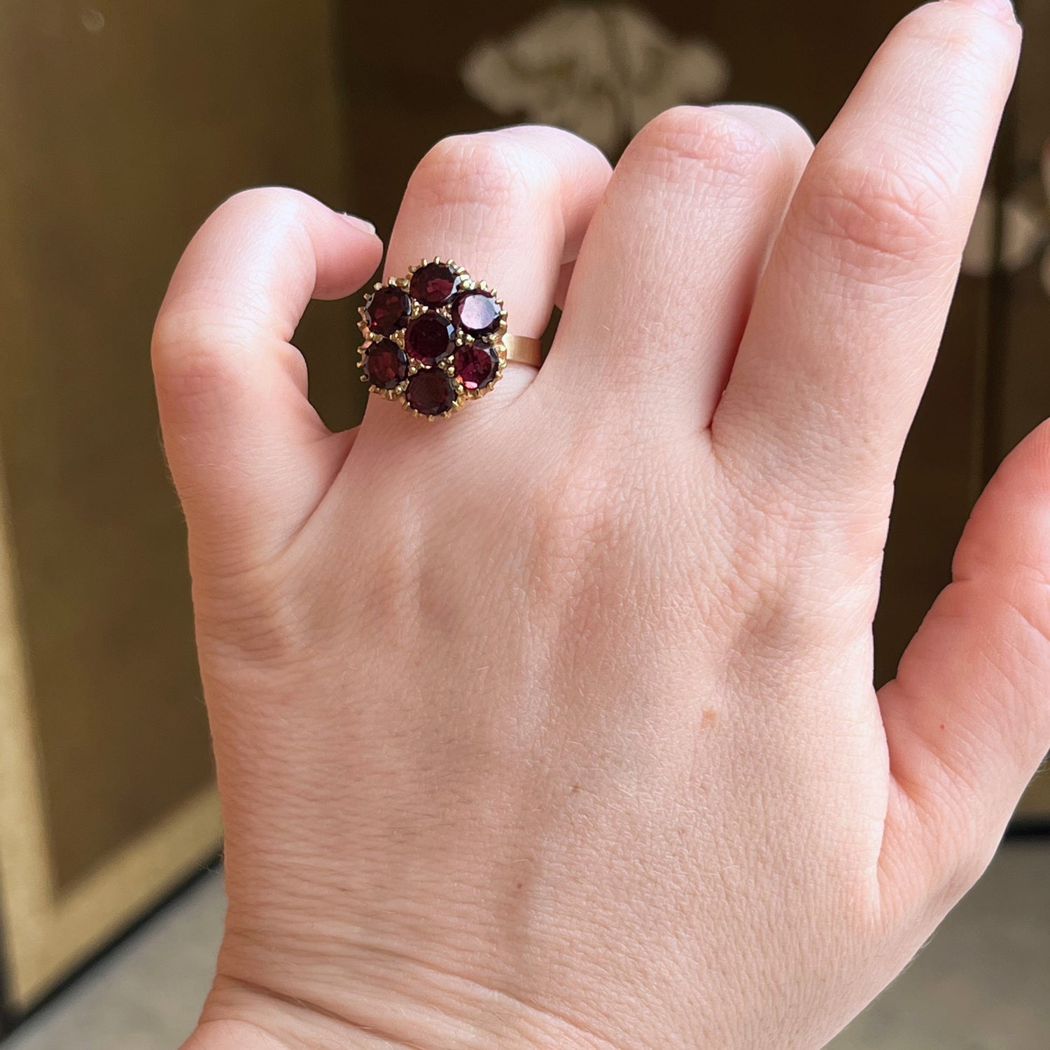 Late 19th c. 10k Gold Flat Cut Garnet Conversion Ring