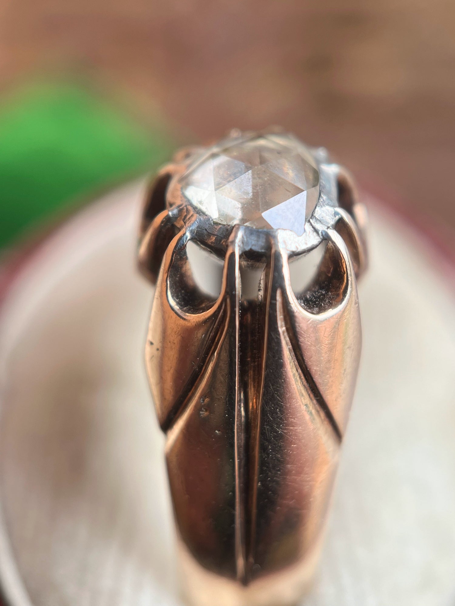 14k Gold Foil Backed Rose Cut Diamond Ring