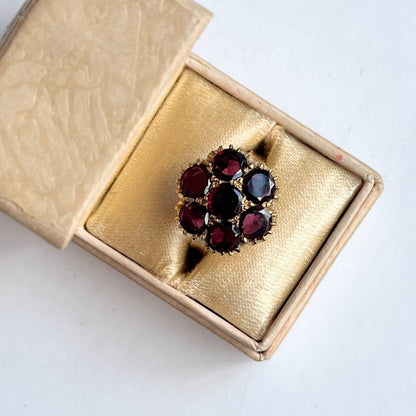 Late 19th c. 10k Gold Flat Cut Garnet Conversion Ring