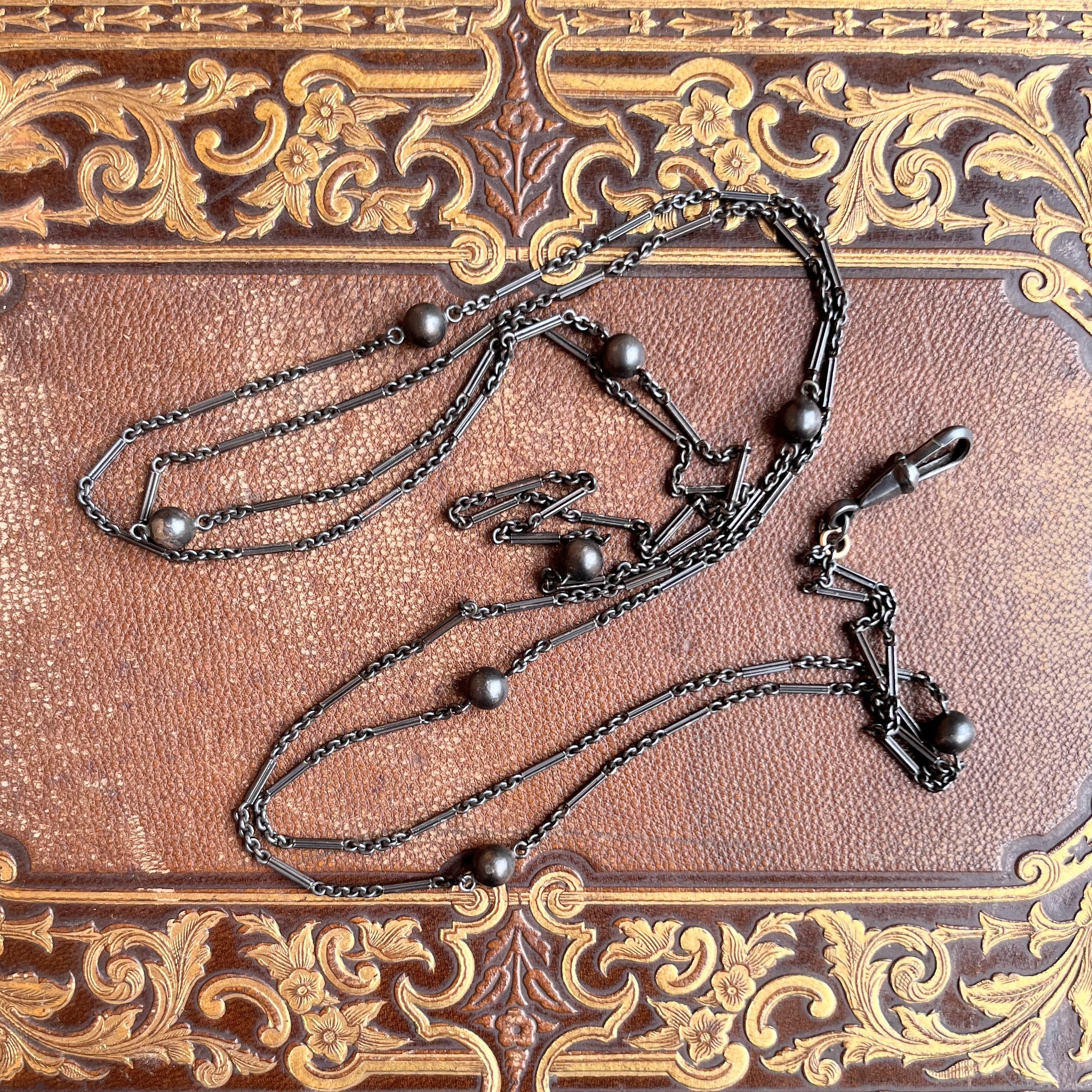 Antique Gunmetal Long Guard Chain w/ Metal Spheres