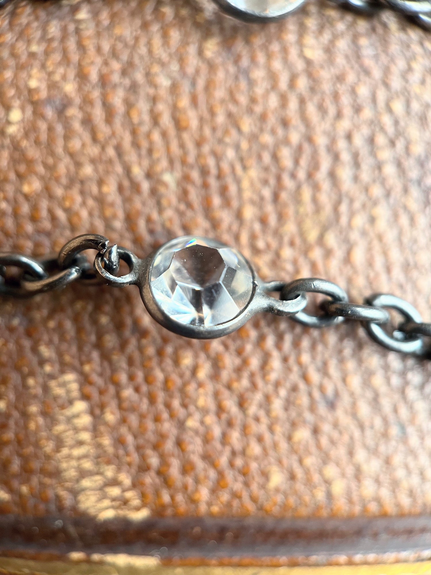 Antique Gunmetal Long Guard Chain w/ Paste Stones