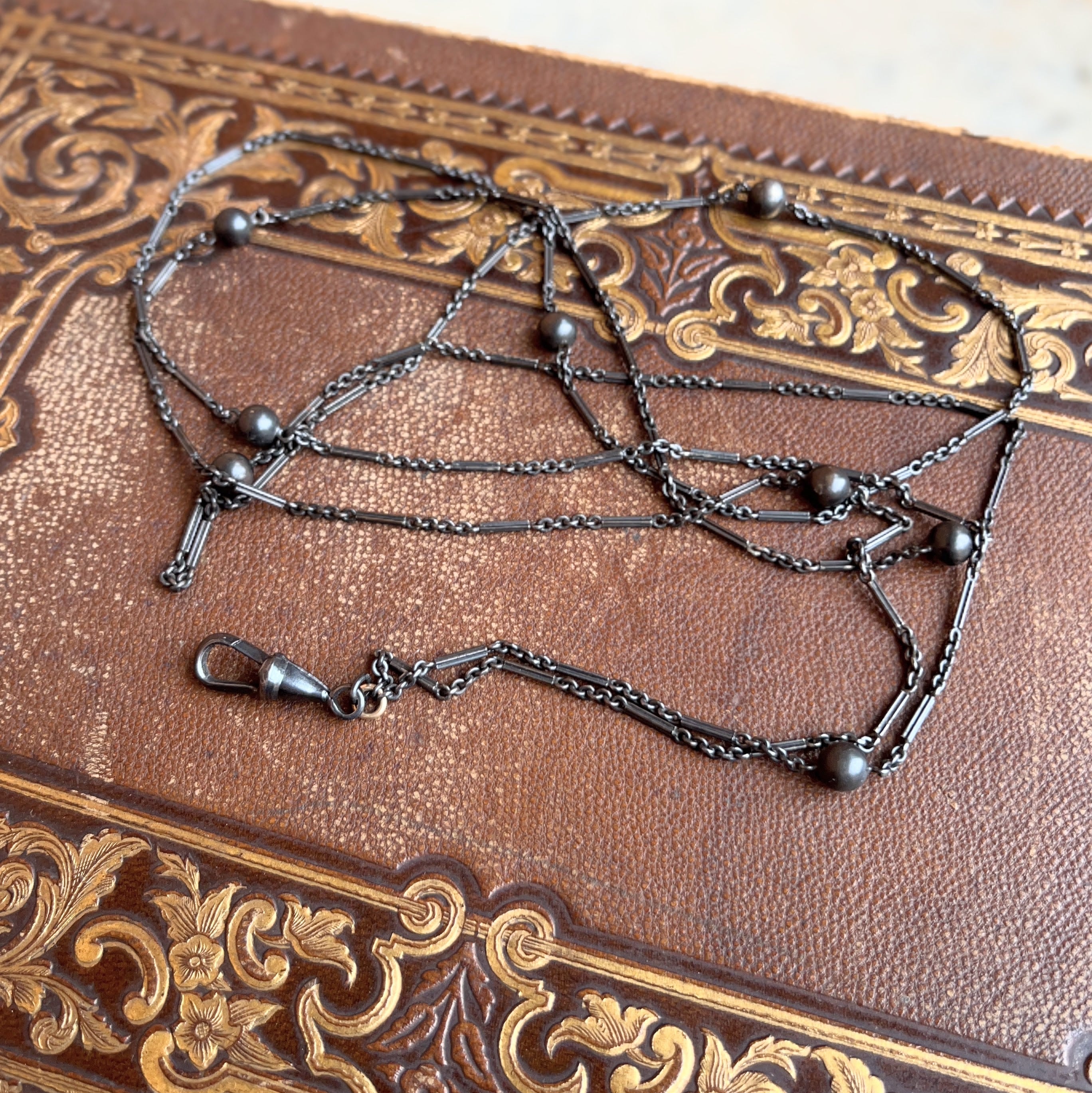 Antique Gunmetal Long Guard Chain w/ Metal Spheres
