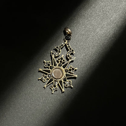 c. 1870s Crescent Moon Star 14k Gold + Onyx Hair Locket Pendant