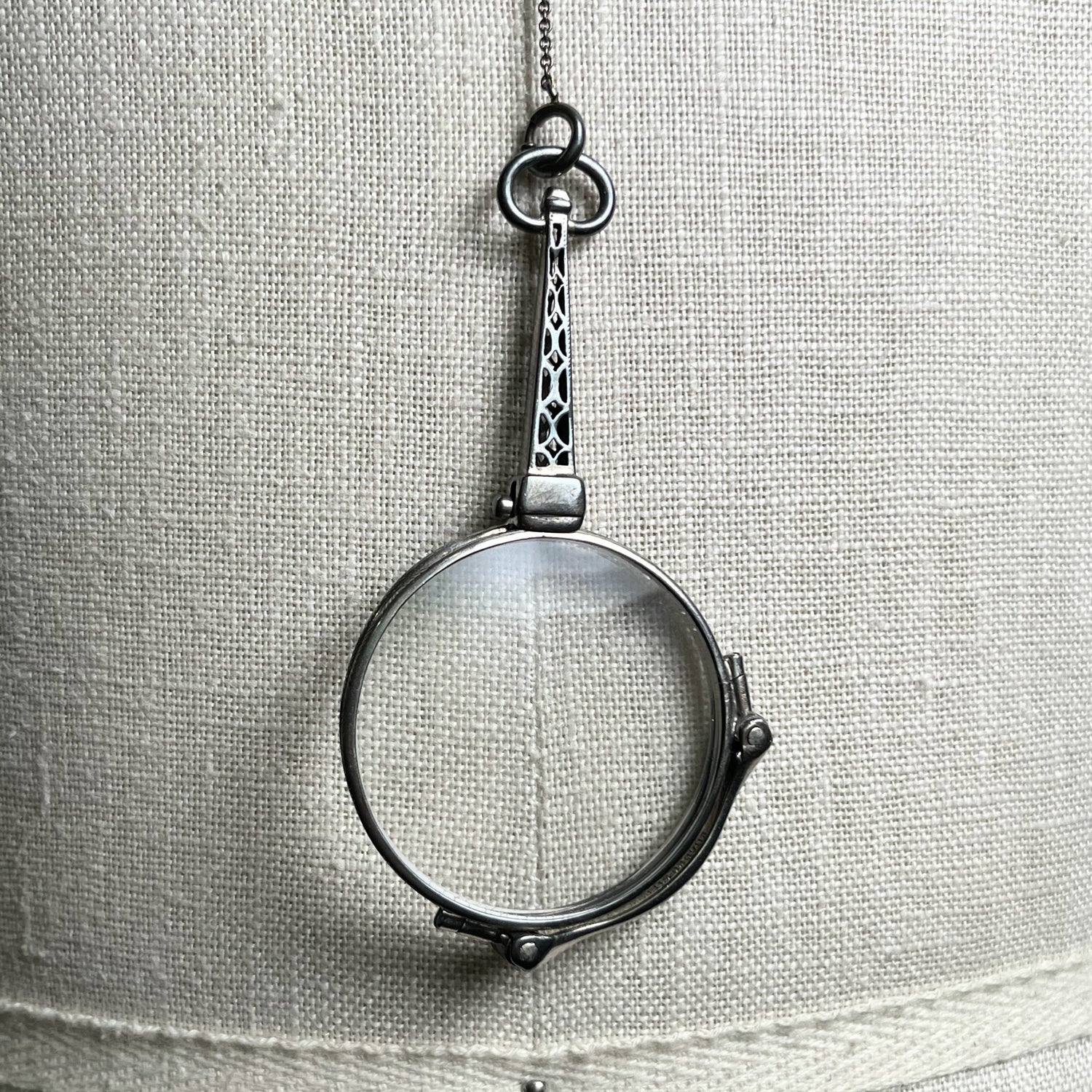 c. 1910s-1920s Sterling Silver Lorgnette + Chain