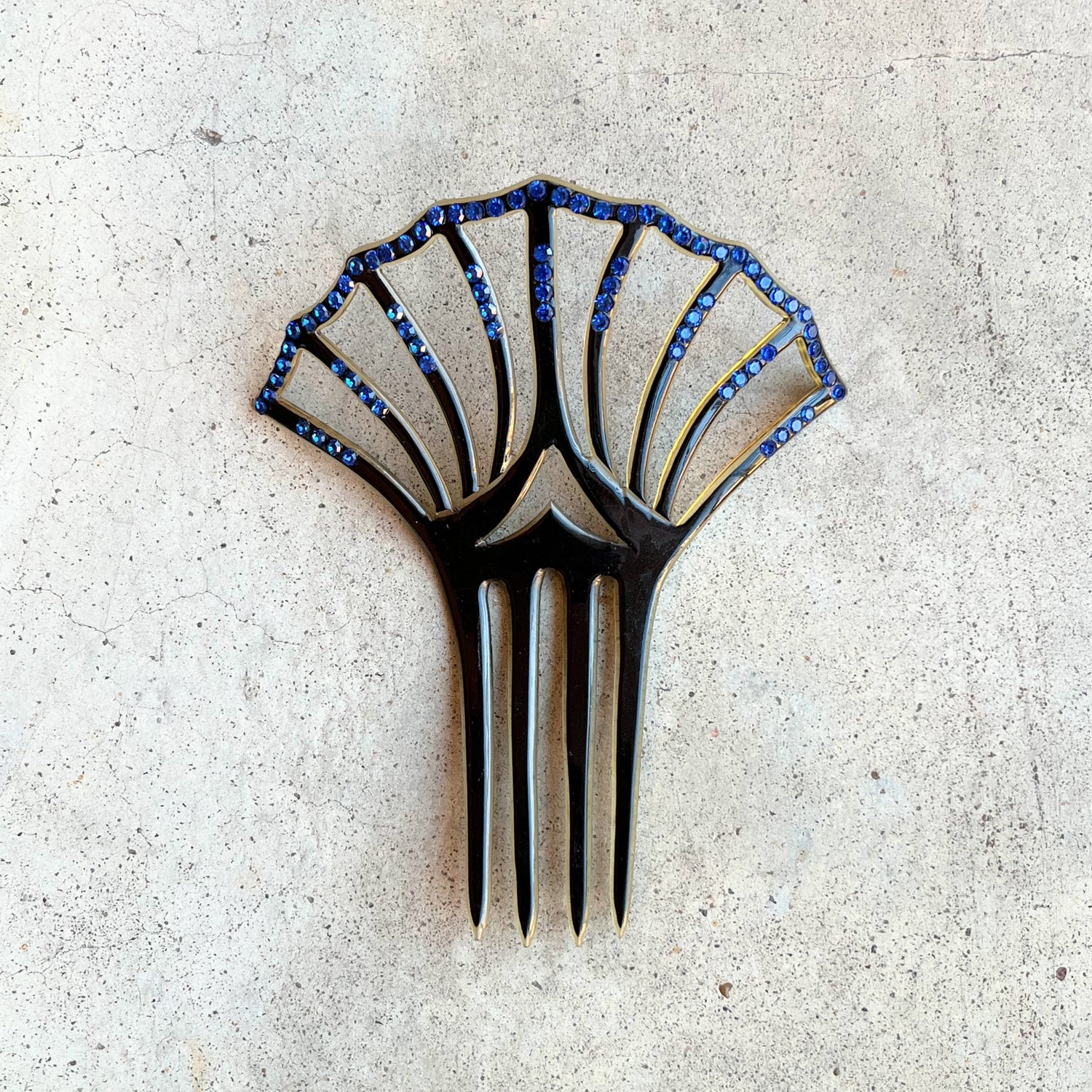 Art Deco Black Celluloid Hair Comb