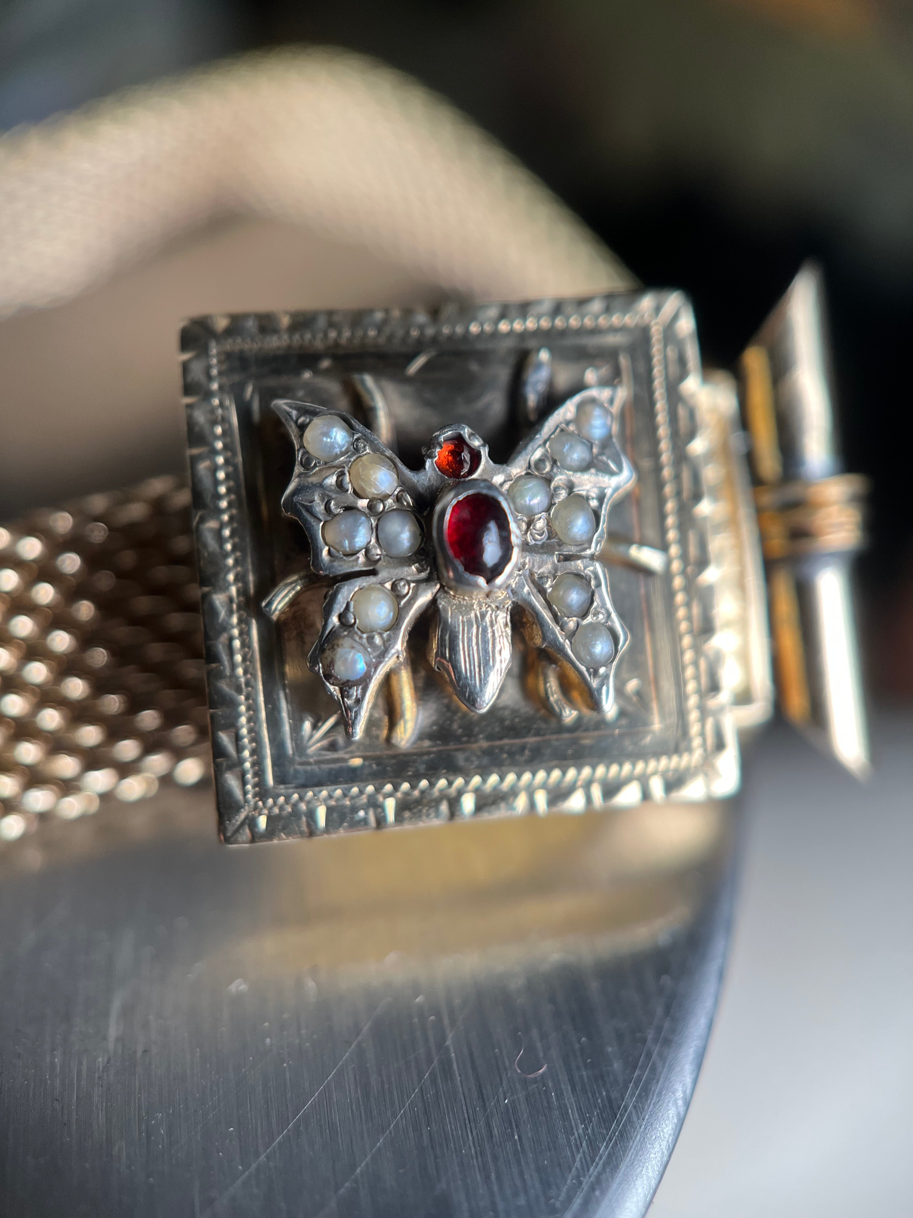 Victorian Gold Filled Moth or Butterfly Mesh Bracelet