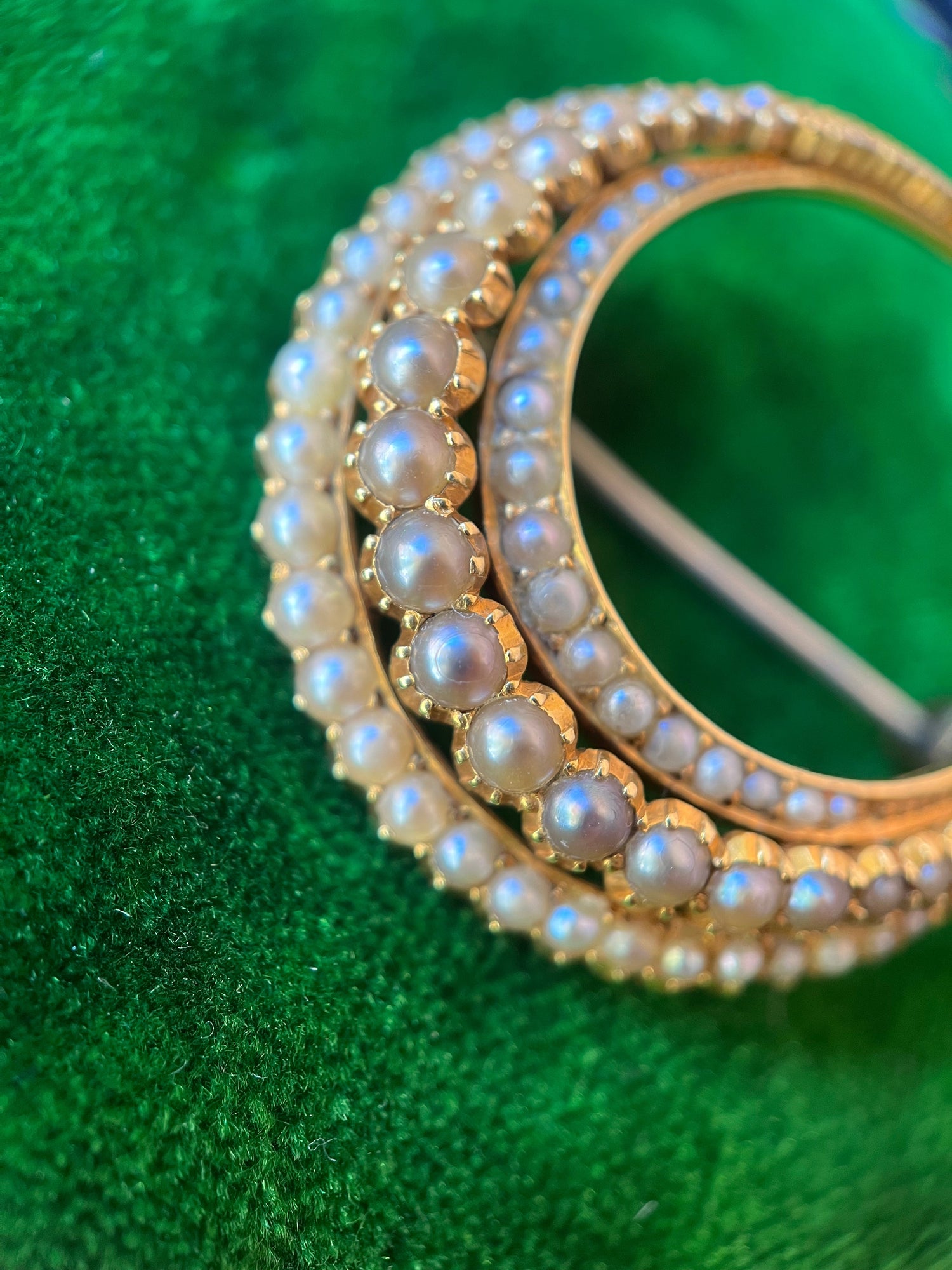 Victorian 15k Gold Pearl Crescent Moon Brooch