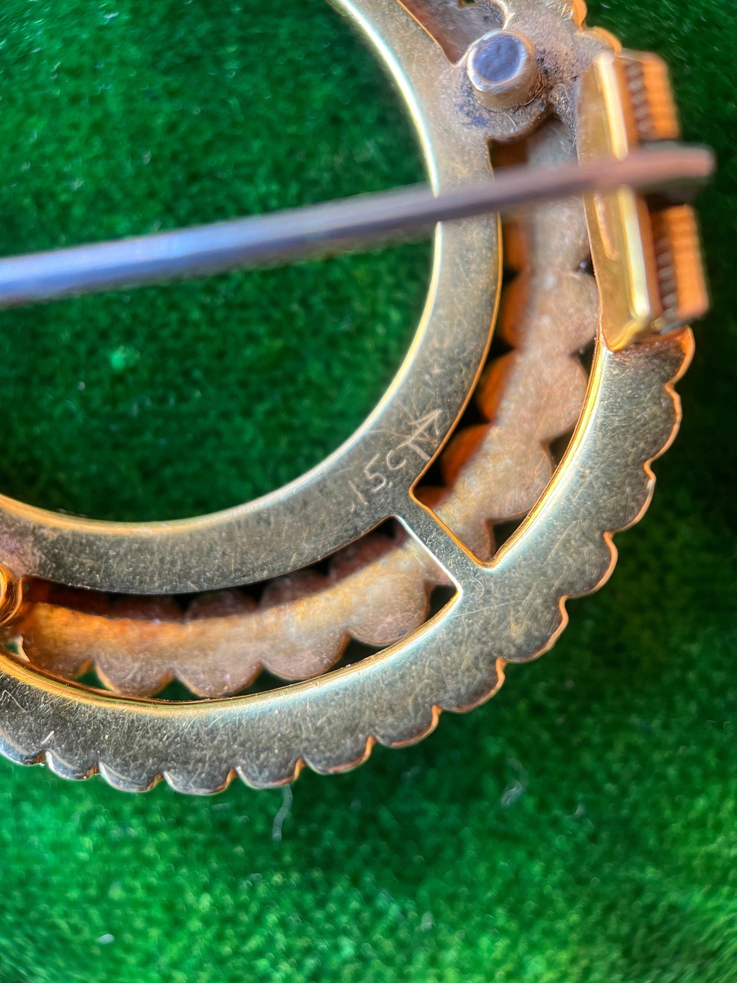 Victorian 15k Gold Pearl Crescent Moon Brooch