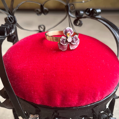 c. 1910s-1920s 10k Gold Enamel Pansy Conversion Ring