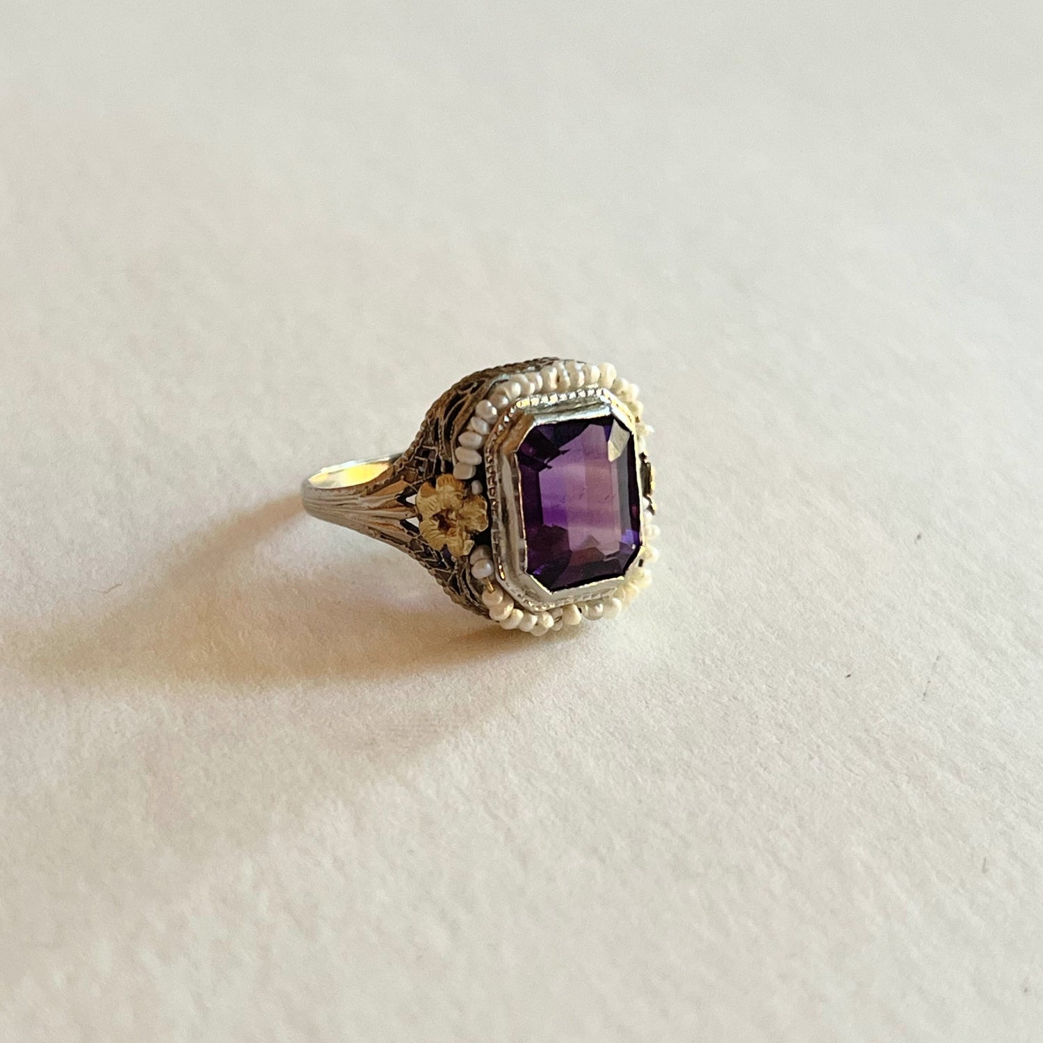 c. 1920s-1930s 10k White + Yellow Gold Amethyst Ring