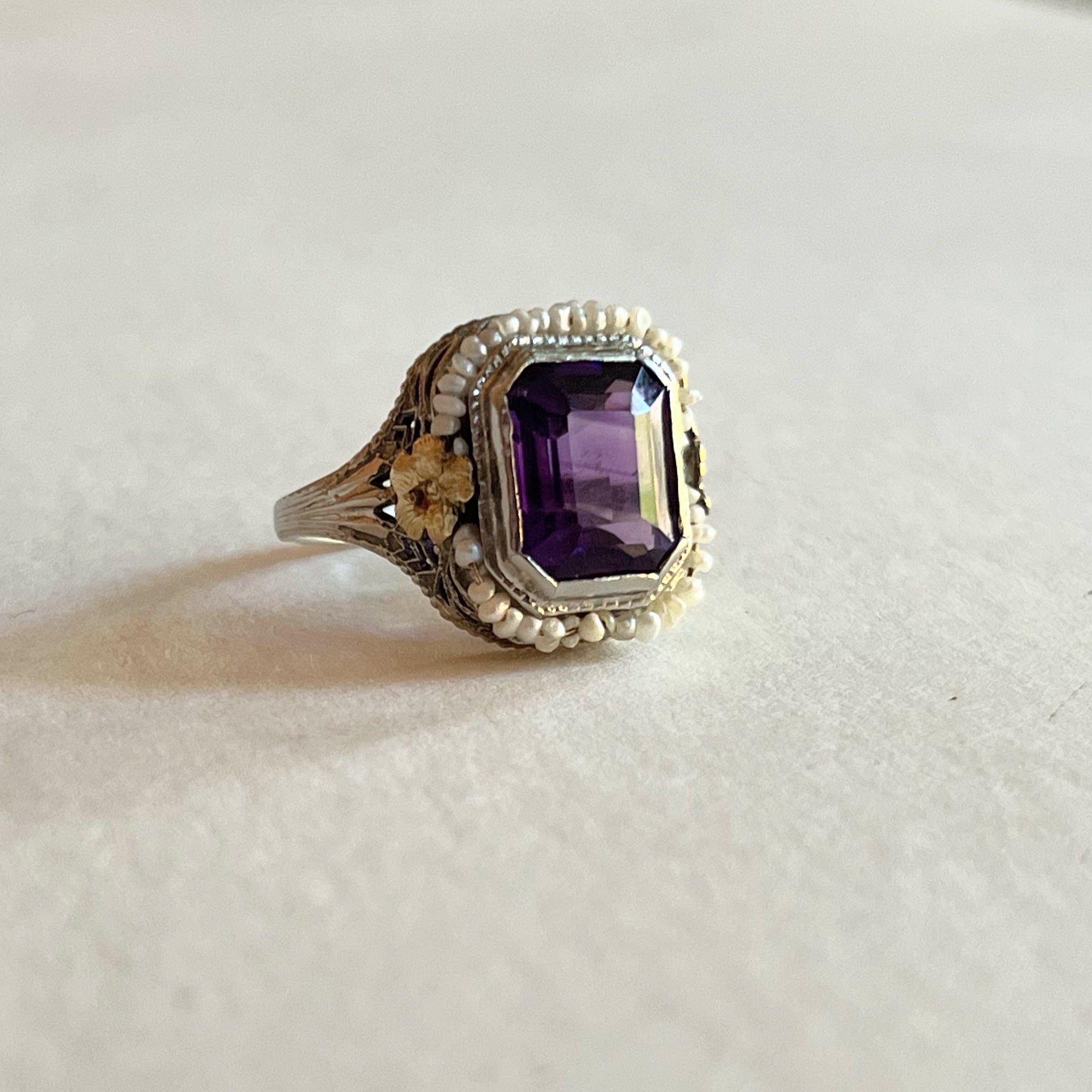c. 1920s-1930s 10k White + Yellow Gold Amethyst Ring