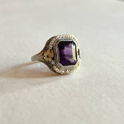 c. 1920s-1930s 10k White + Yellow Gold Amethyst Ring