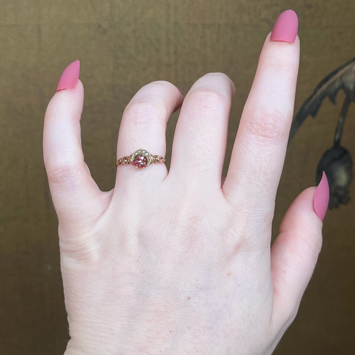 RESERVED c. 1890s-1900s 12k Gold Crescent Moon Shamrock Ring