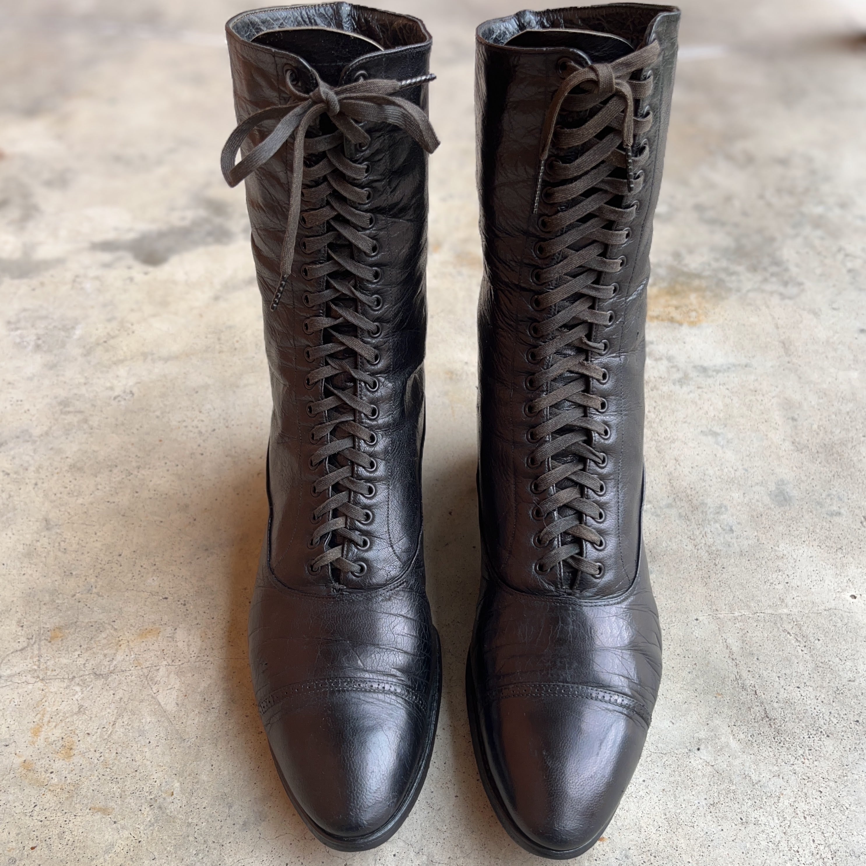 c. 1910s Black Lace Up Boots | Approx Sz 8