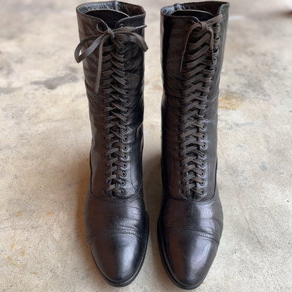 c. 1910s Black Lace Up Boots | Approx Sz 8