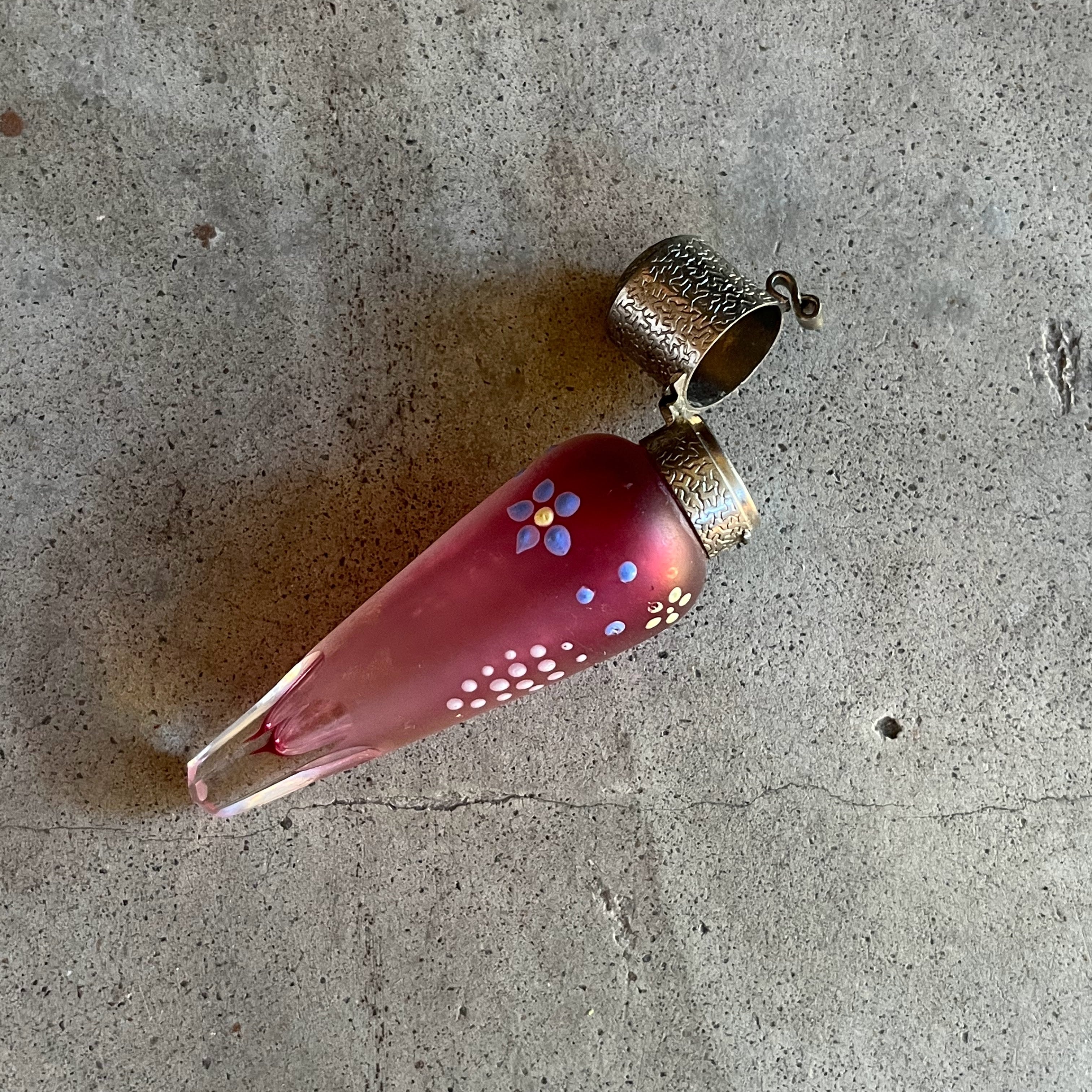 c. 1910s-1920s Pink Frosted Glass Perfume Bottle