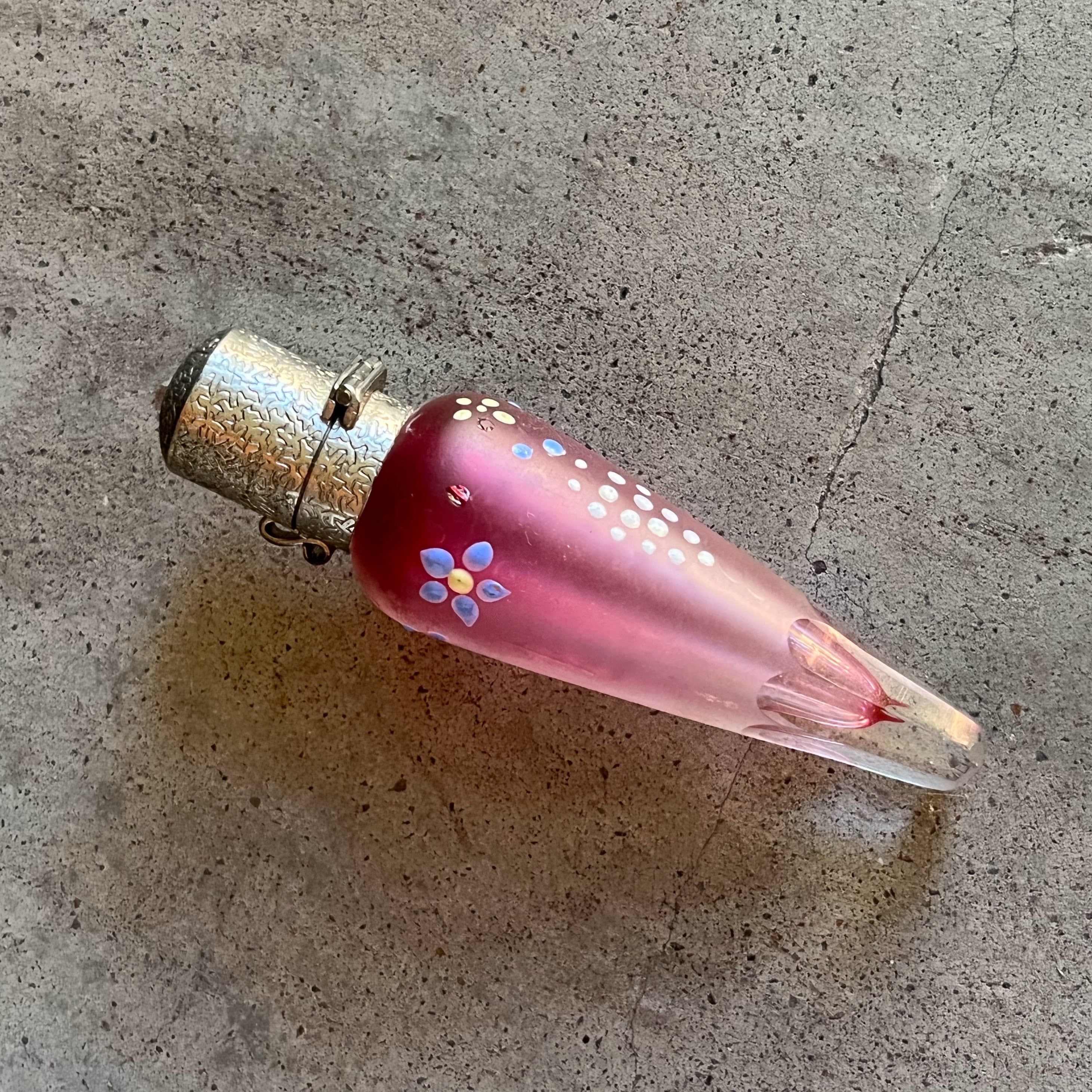 c. 1910s-1920s Pink Frosted Glass Perfume Bottle