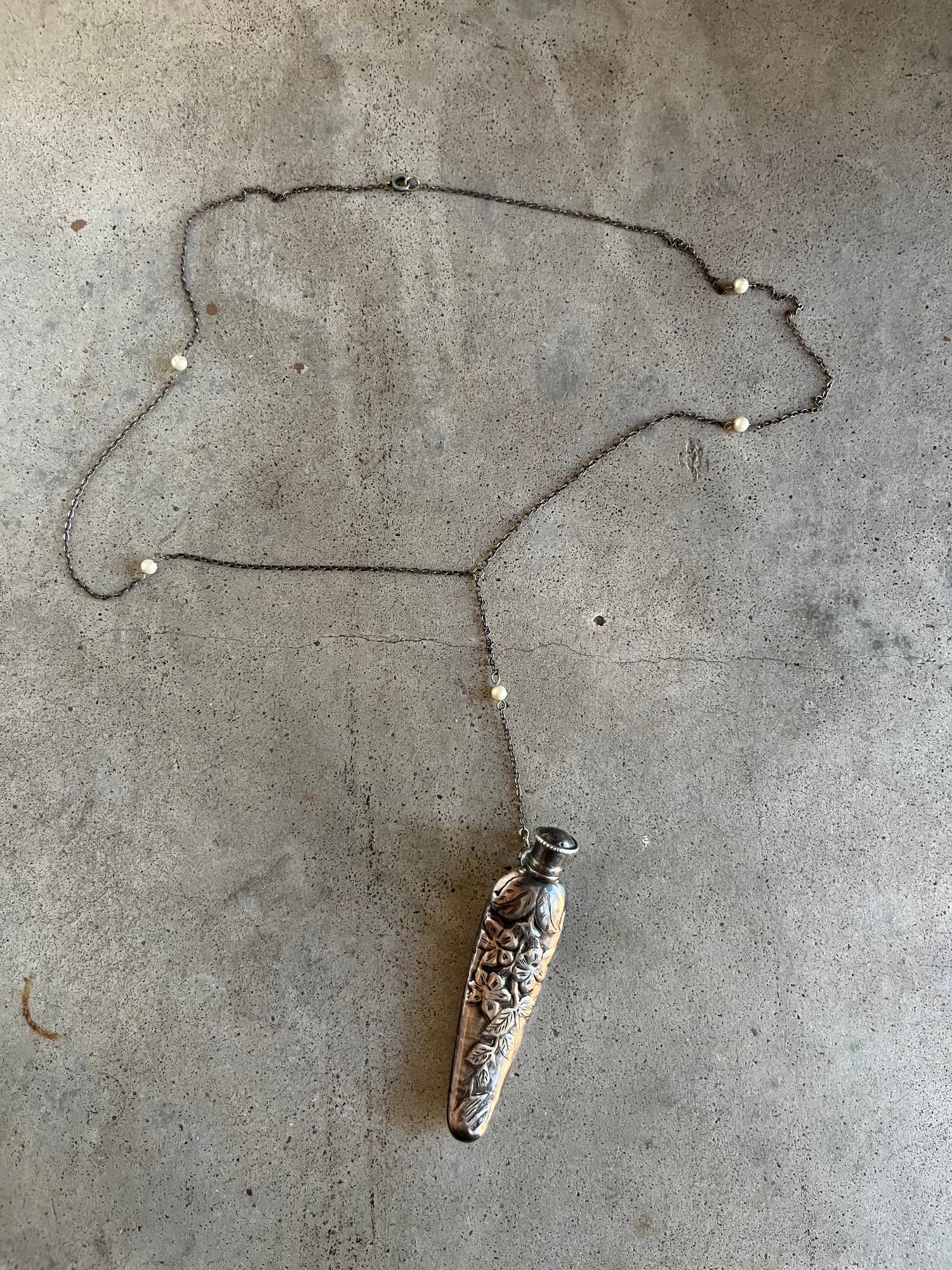 c. 1910s Sterling Silver Perfume Bottle Necklace