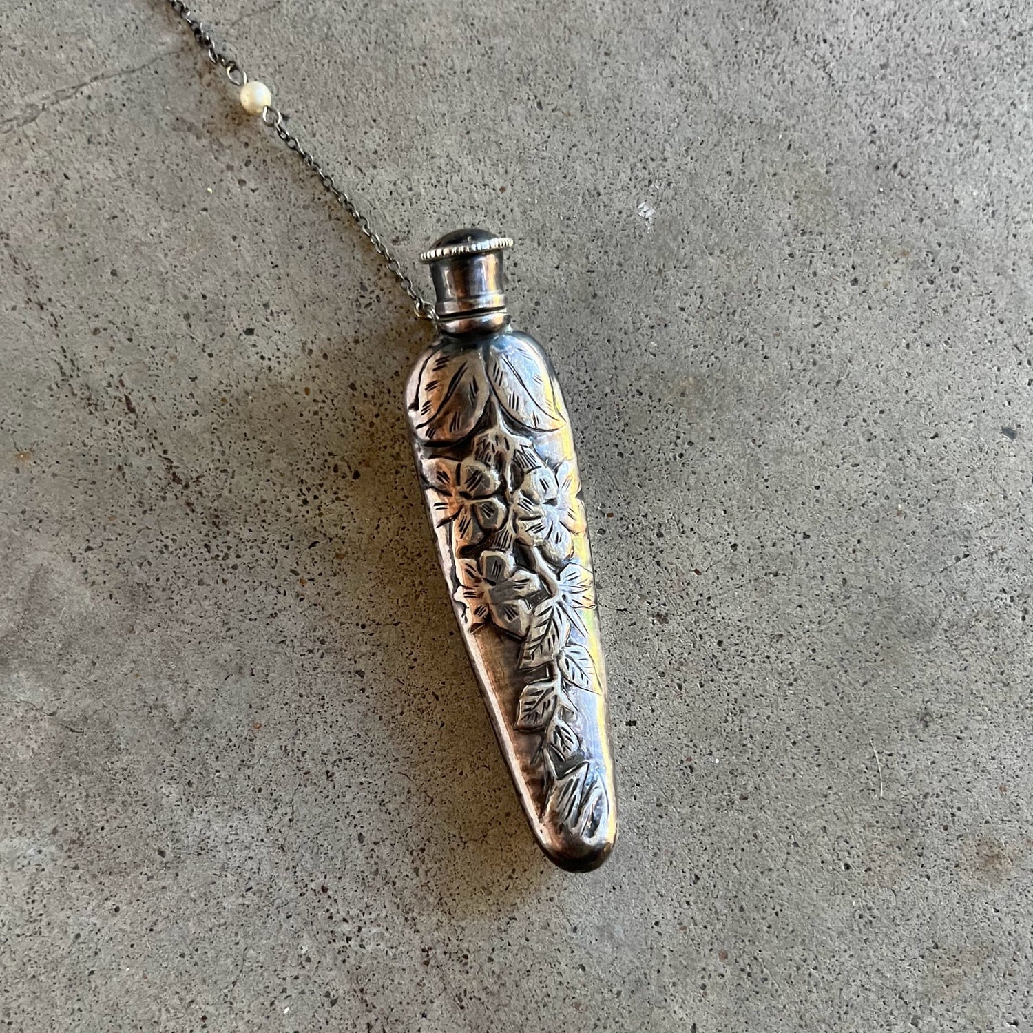 c. 1910s Sterling Silver Perfume Bottle Necklace